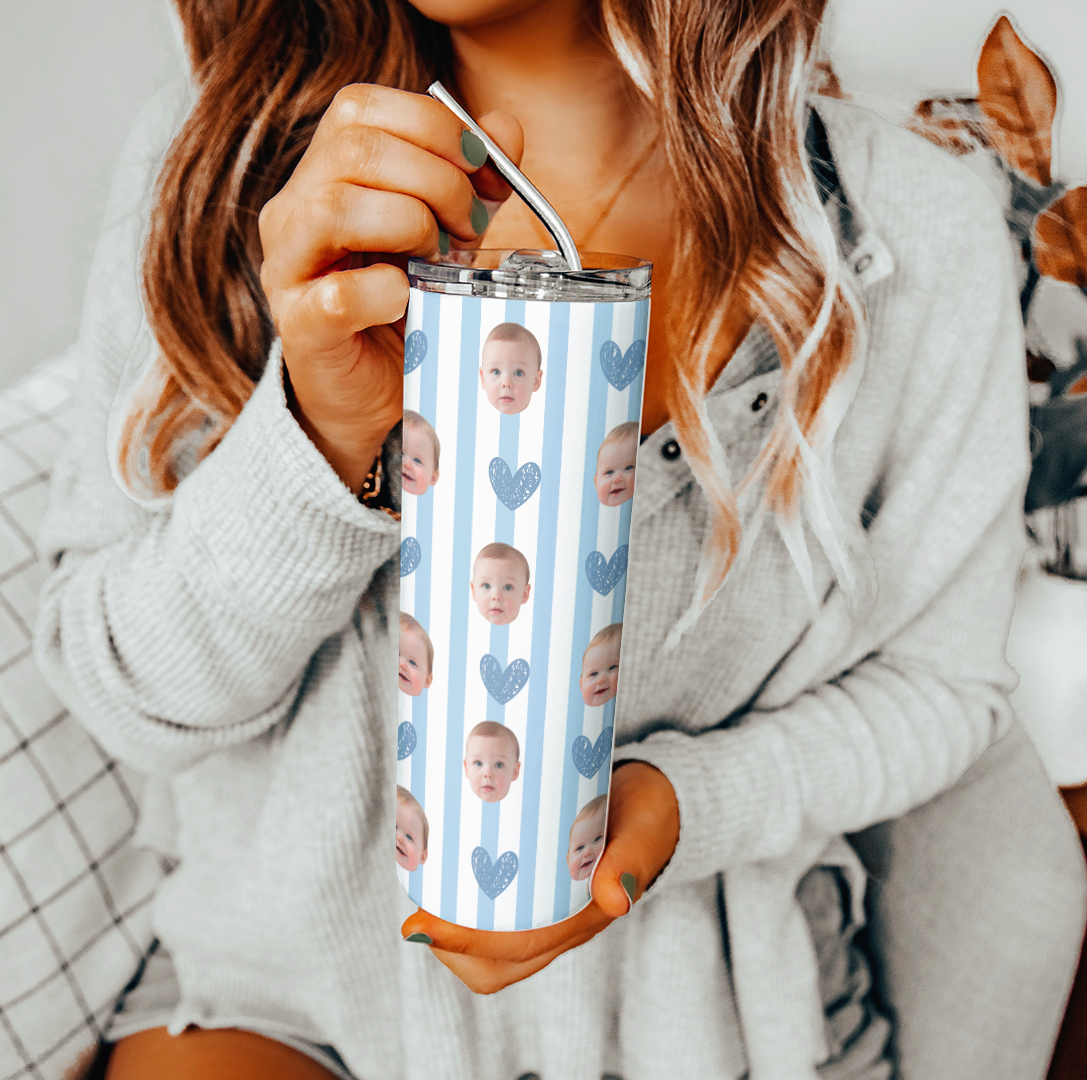 Personalized Striped Baby Face Tumbler