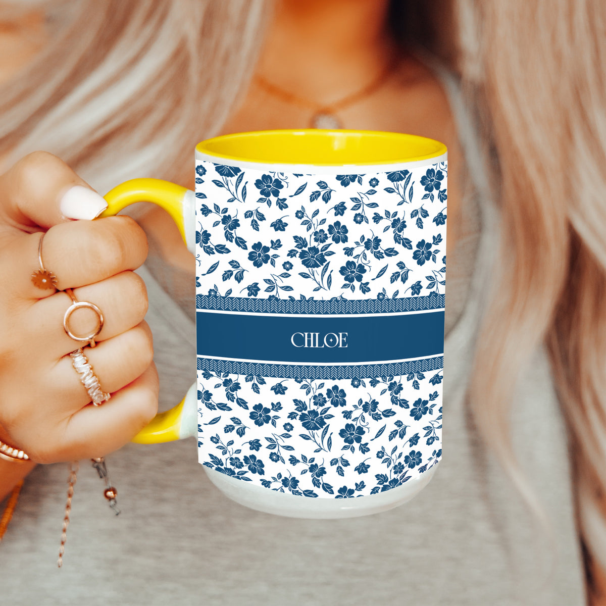 Mug floral personnalisé avec prénom