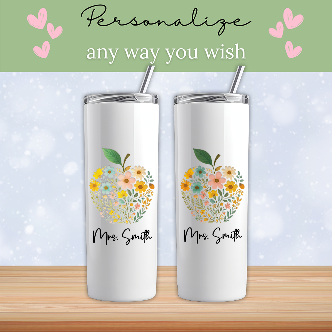 Personalized Floral Apple Tumbler