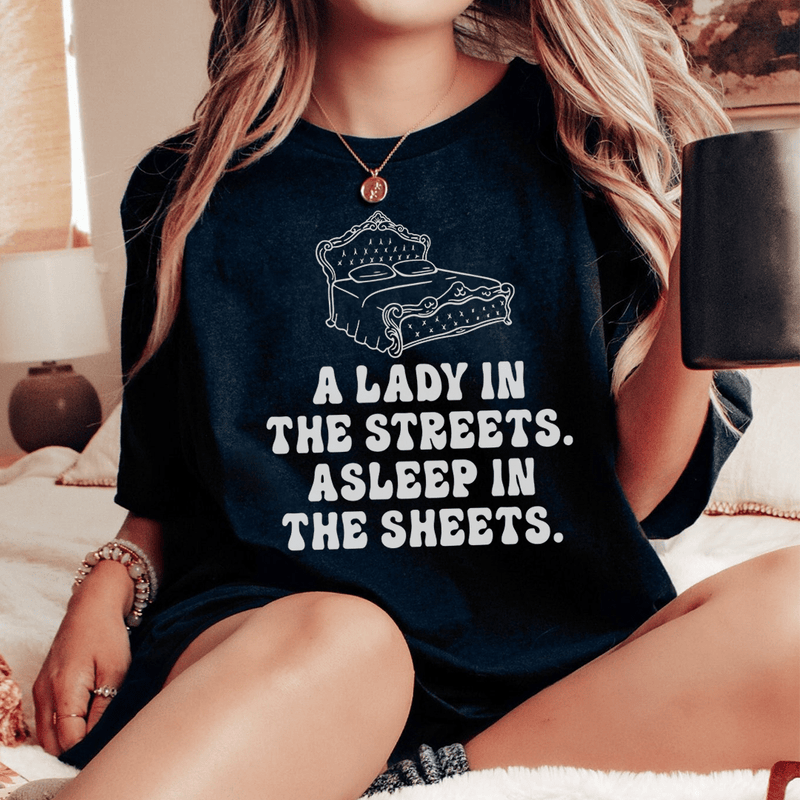 A Lady In Streets Asleep In The Sheets Tee Black Heather / S Peachy Sunday T-Shirt