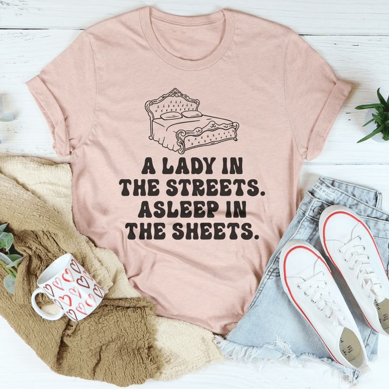 A Lady In Streets Asleep In The Sheets Tee Heather Prism Peach / S Peachy Sunday T-Shirt