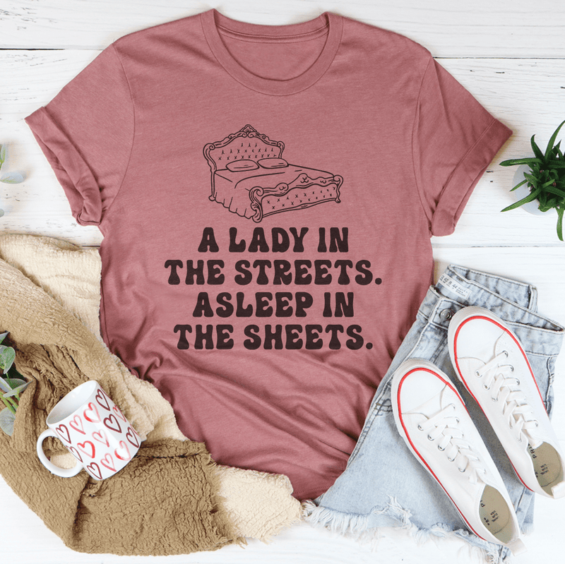 A Lady In Streets Asleep In The Sheets Tee Mauve / S Peachy Sunday T-Shirt