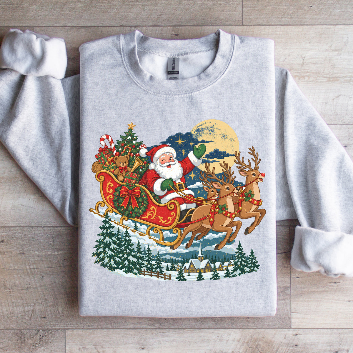 Sweat-shirt de Noël vintage avec traîneau du père Noël