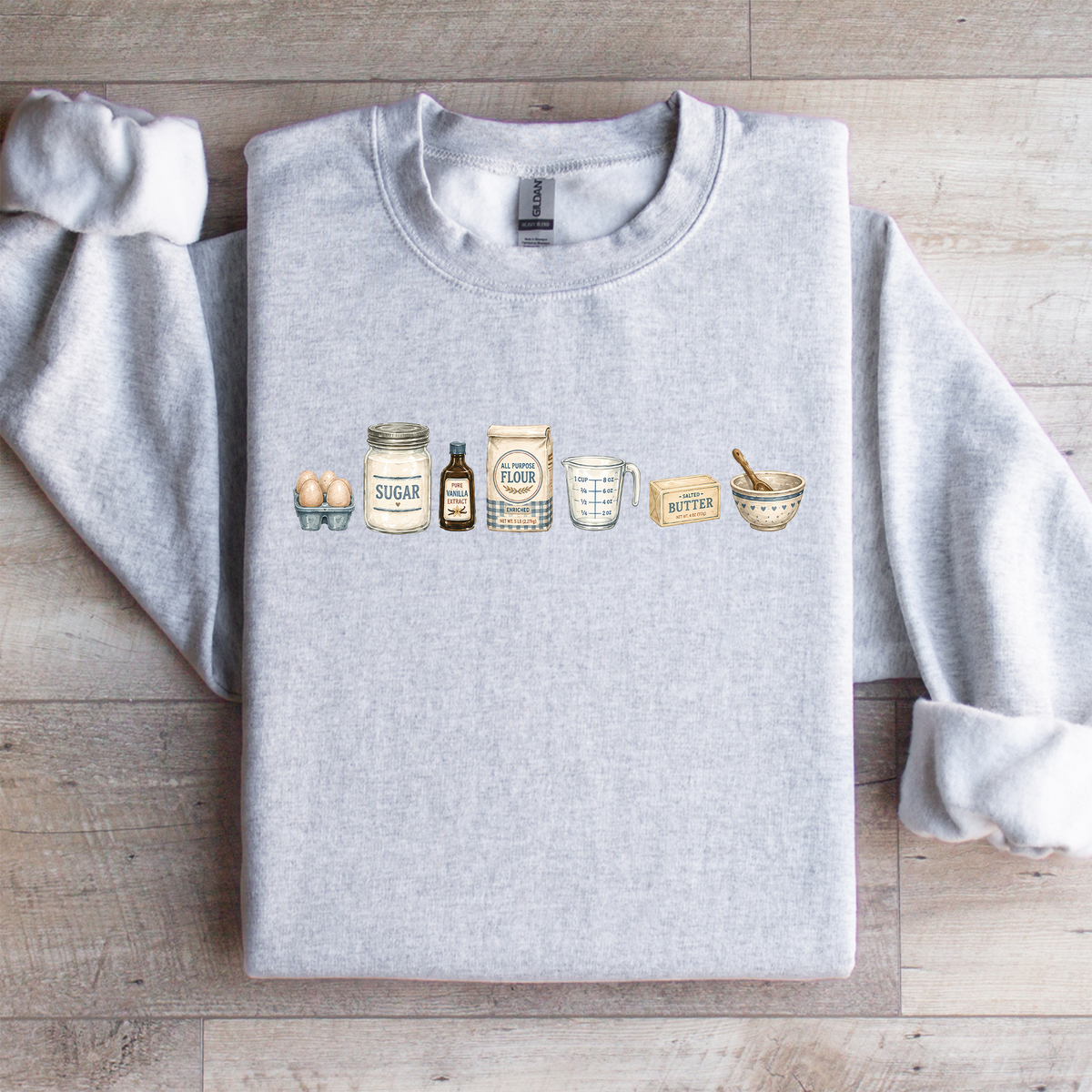 Sweat-shirt à col rond douillet pour boulangers – motif d’ingrédients de cuisine « Baking Icons »