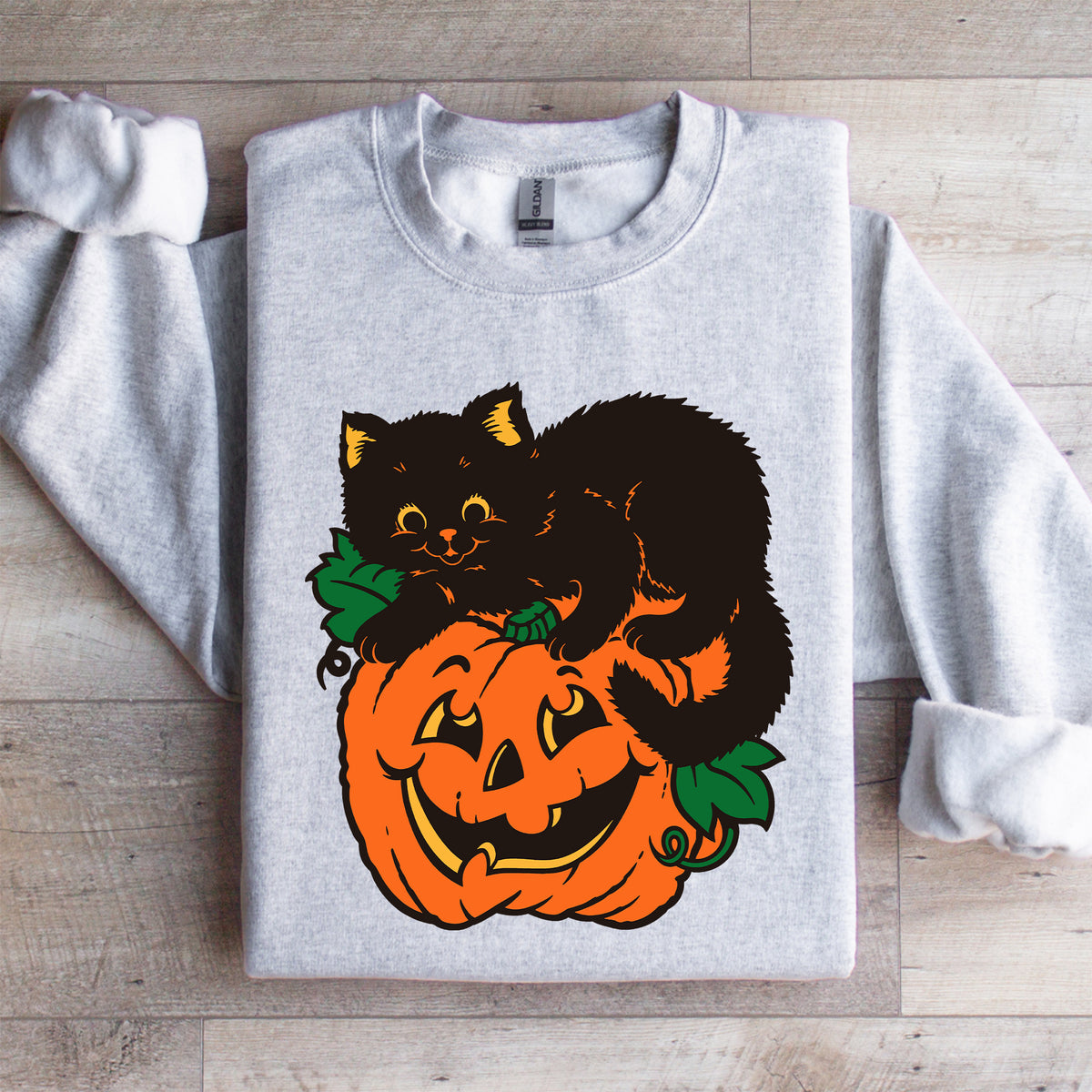 Vintage-Schwarzer-Kater-Kürbis-Sweatshirt