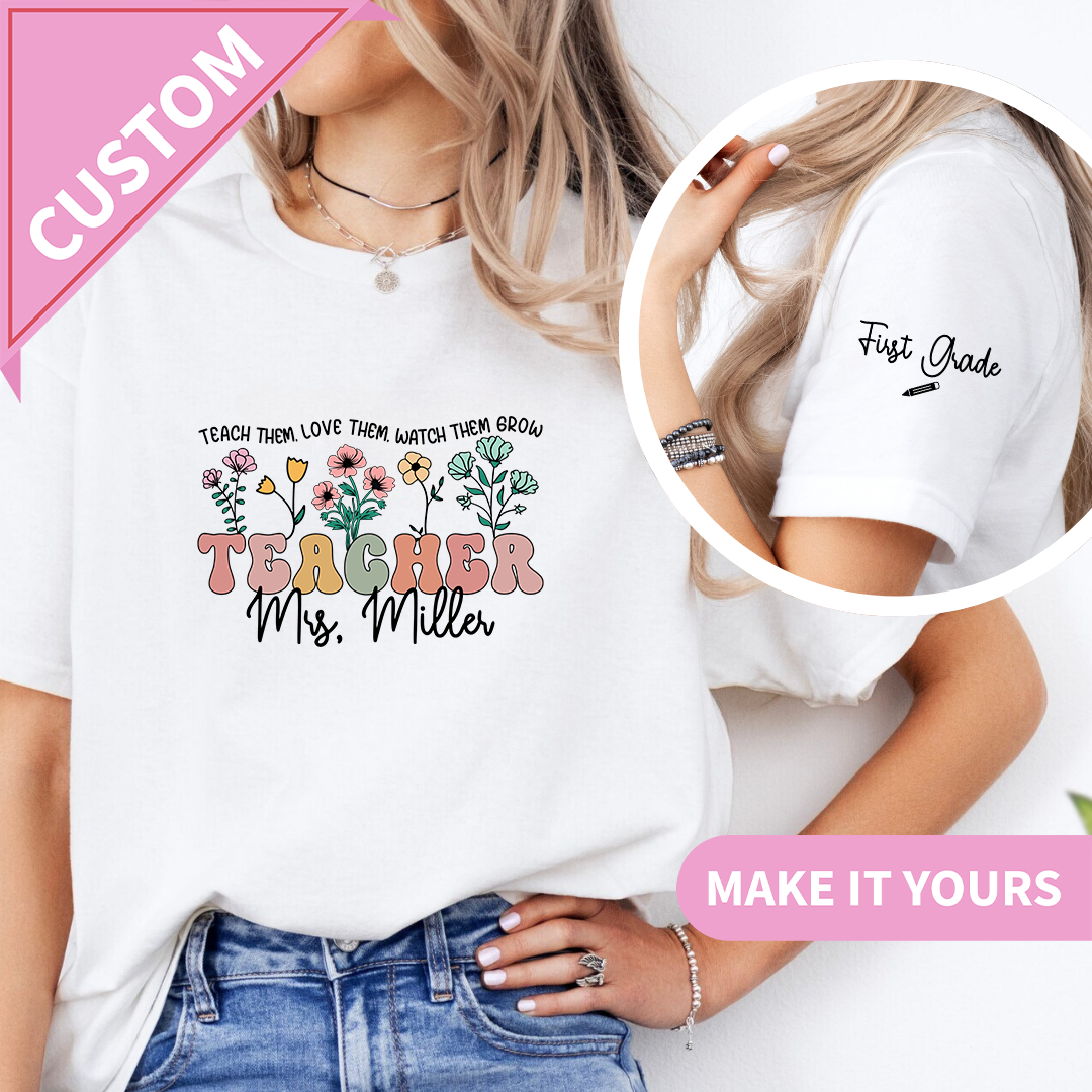 Custom Retro Floral Teacher Wildflower Groovy Gift Tee