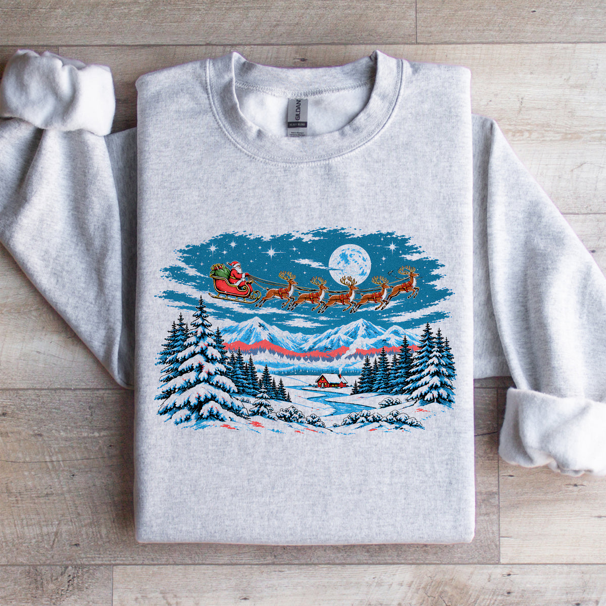 Kuscheliger Winter-Fleece-Sweatshirt mit Weihnachtsmotiv, Vintage-Schneeszene