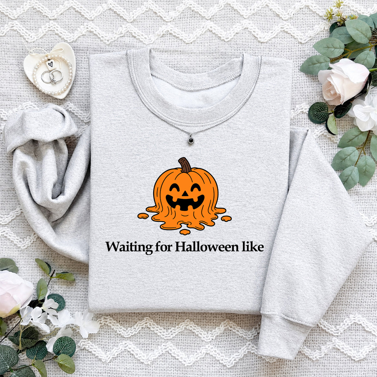 „Warten auf Halloween, so wie“ – Niedlicher bestickter Kürbis-Sweatshirt