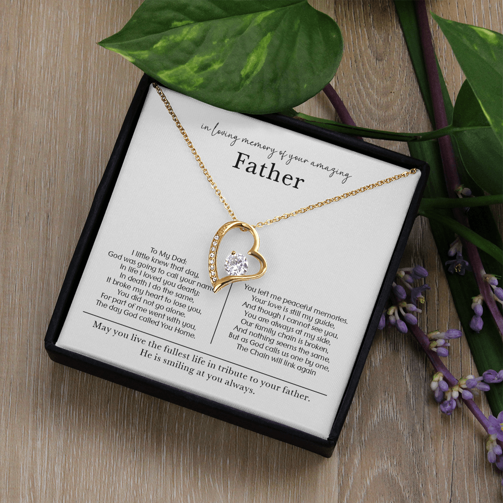 Collier souvenir avec cœur commémoratif – \"À la mémoire de votre père extraordinaire\"