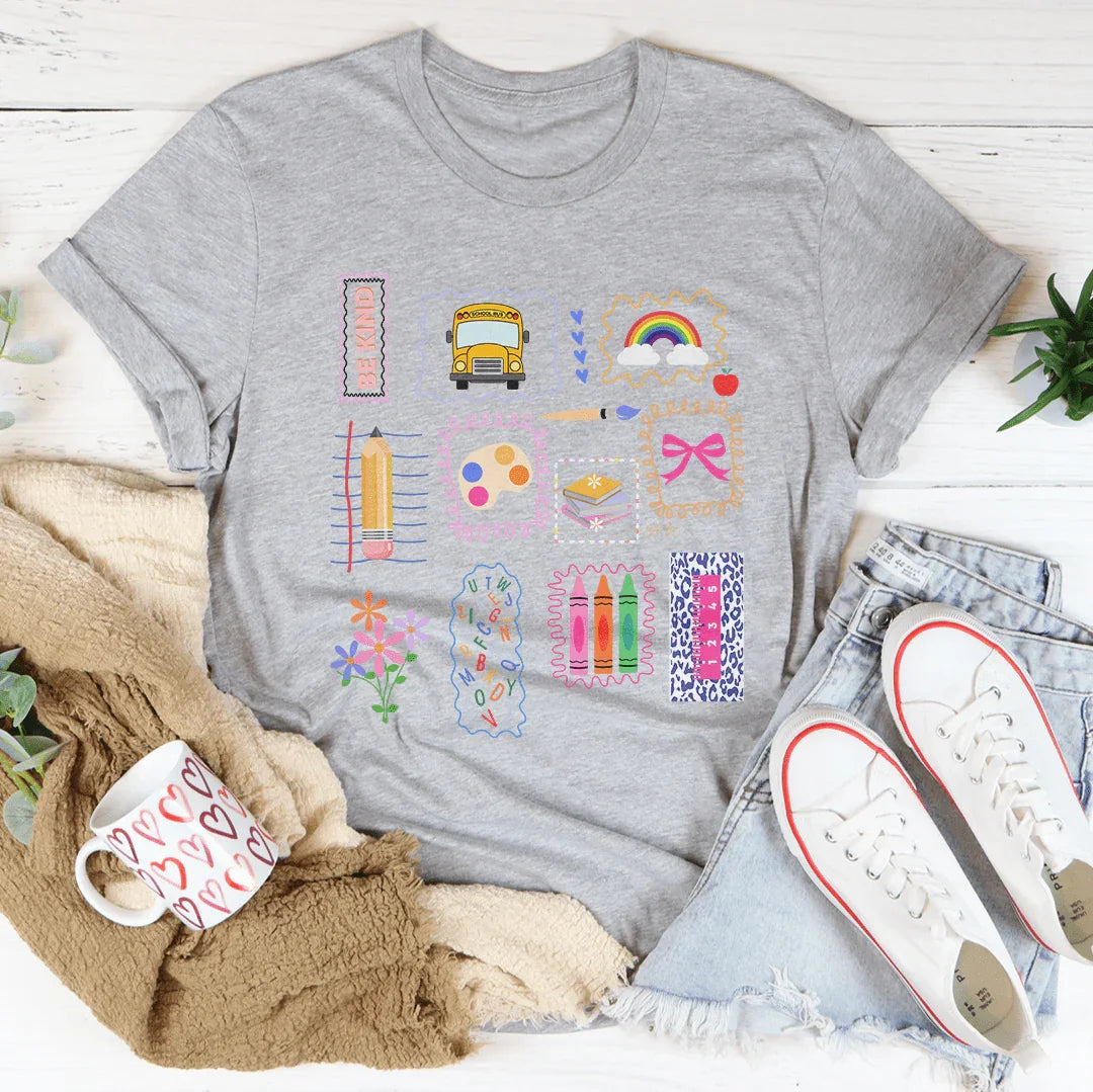 Back To School Teacher Colorful Classroom Icons & Be Kind Design Tee Athletic Heather / S Peachy Sunday T-Shirt