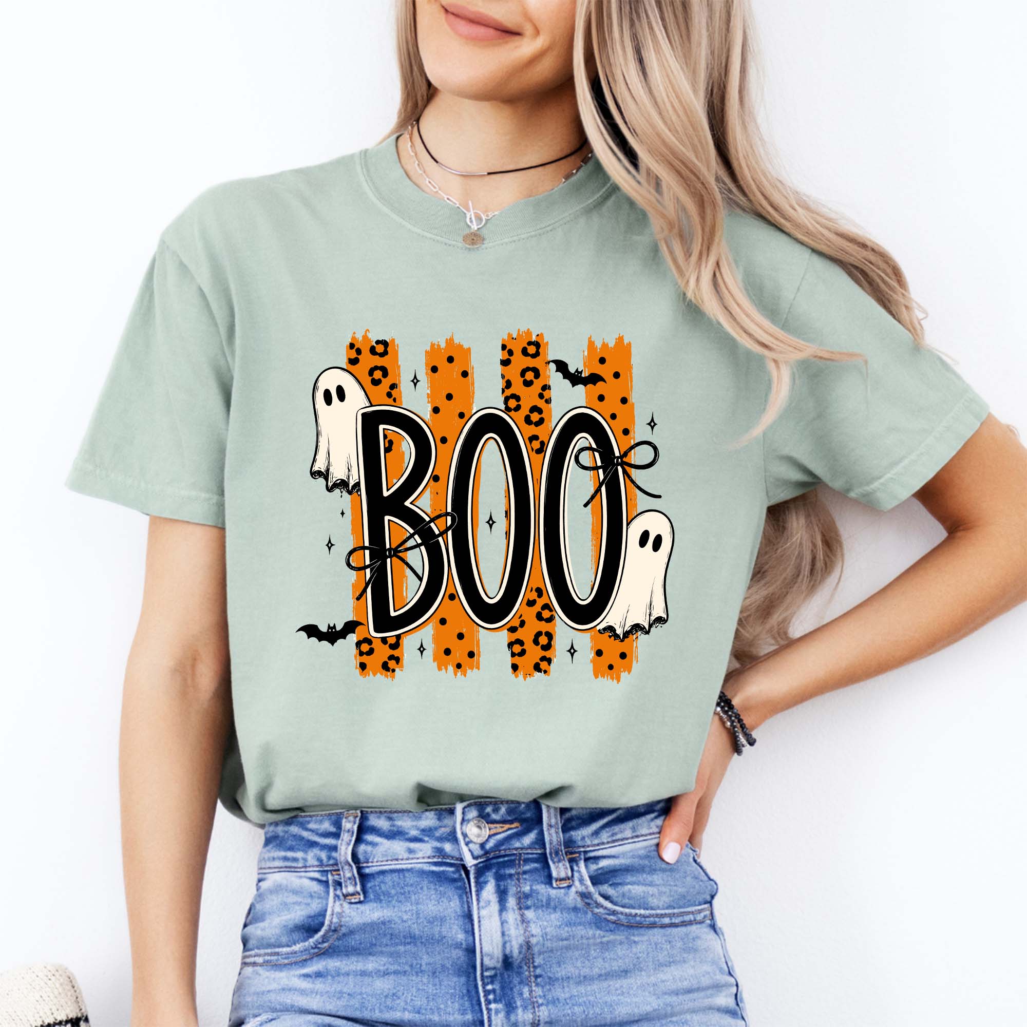 BOO Spooky Striped Halloween Tee