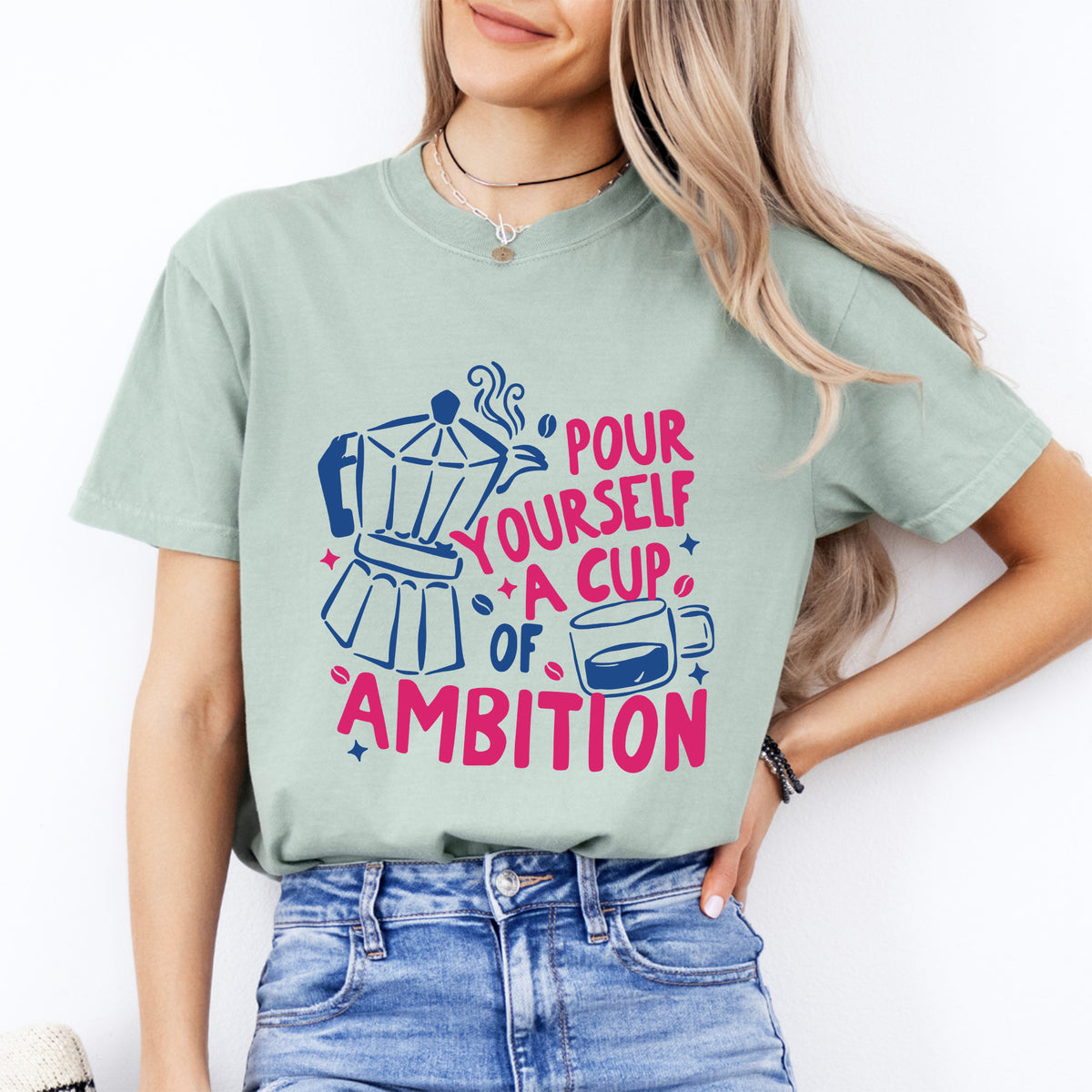 Top gráfico retro de café «Sírvete una taza de ambición»