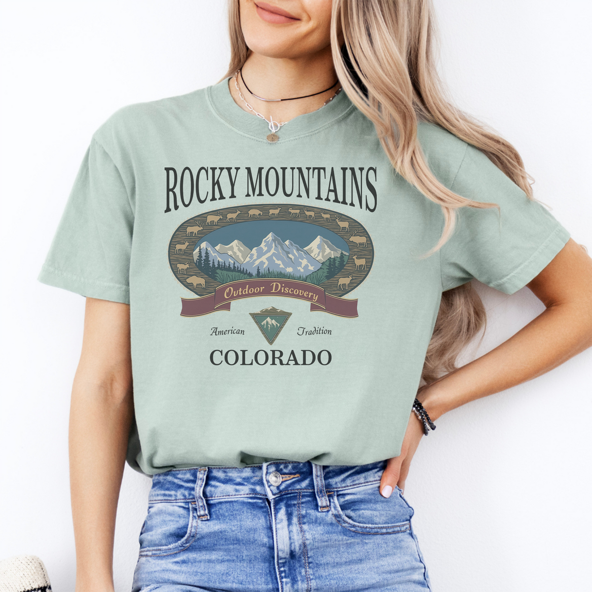 Rocky Mountains Colorado Graphic T-Shirt - Bay Blue Mountain Nature Top