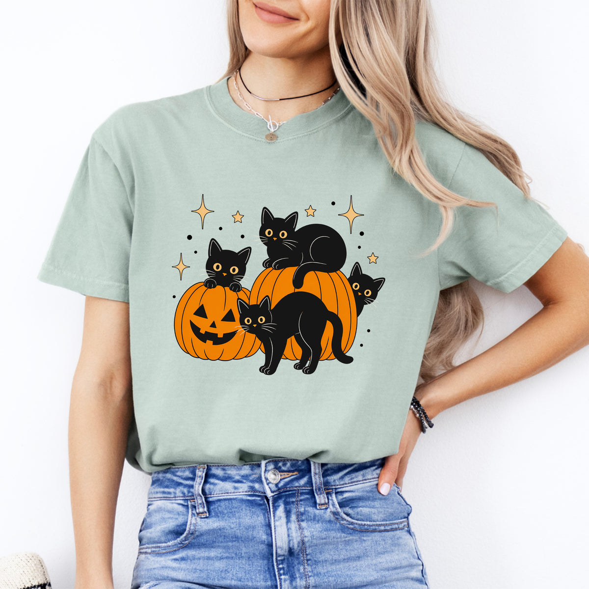 Halloween-T-Shirt „Schwarze Katze“