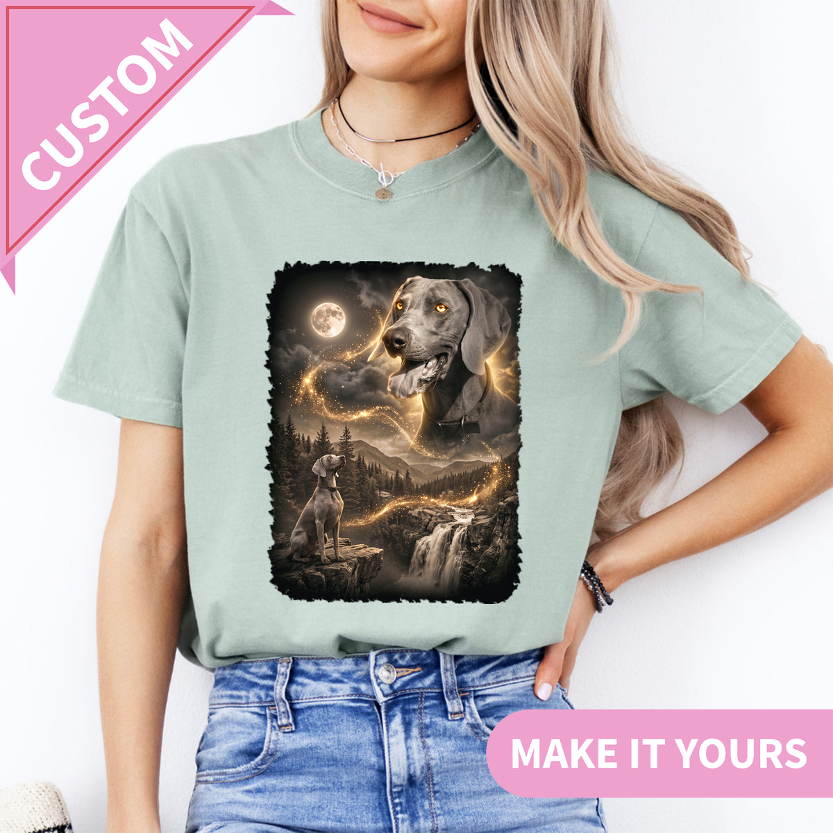 T-shirt personnalisé pour animal de compagnie « Chien hurlant à la lune »