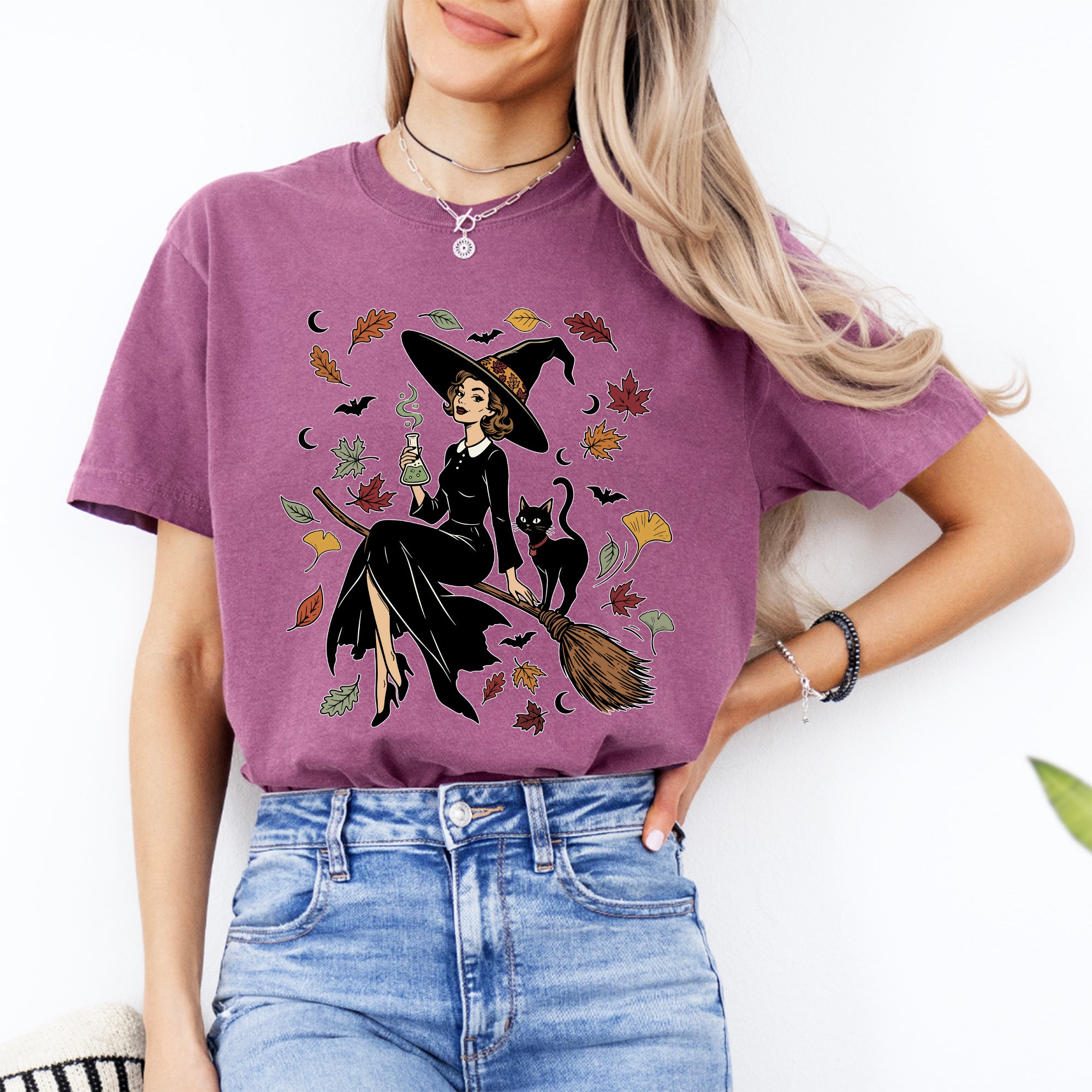 Vintage Witch & Cat Ringer Tee