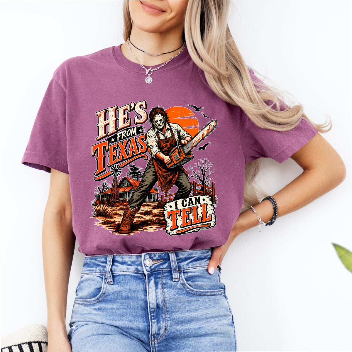"He's From Texas, I Can Tell" Vintage Horror Casual Shirt