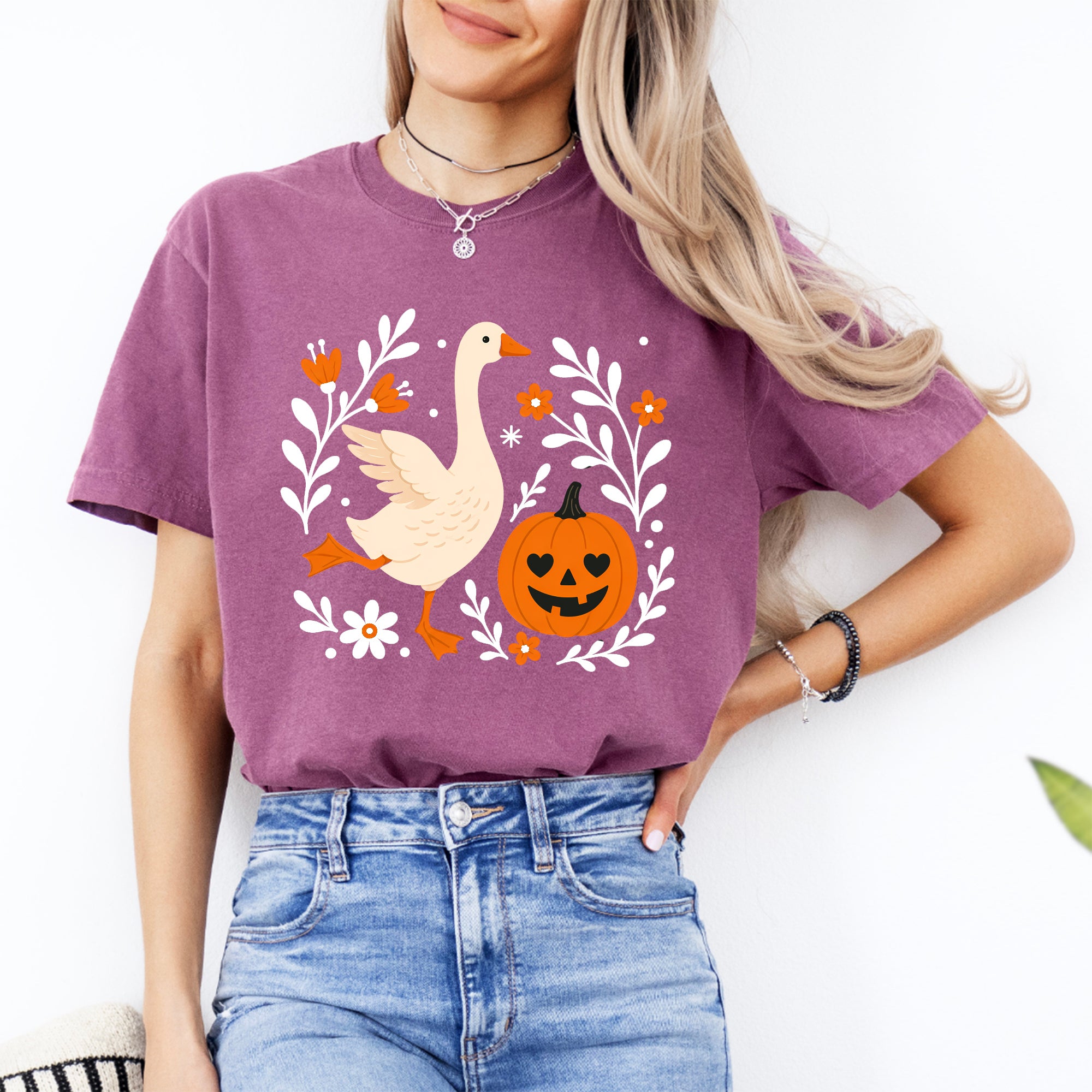Camiseta de ganso floral otoñal