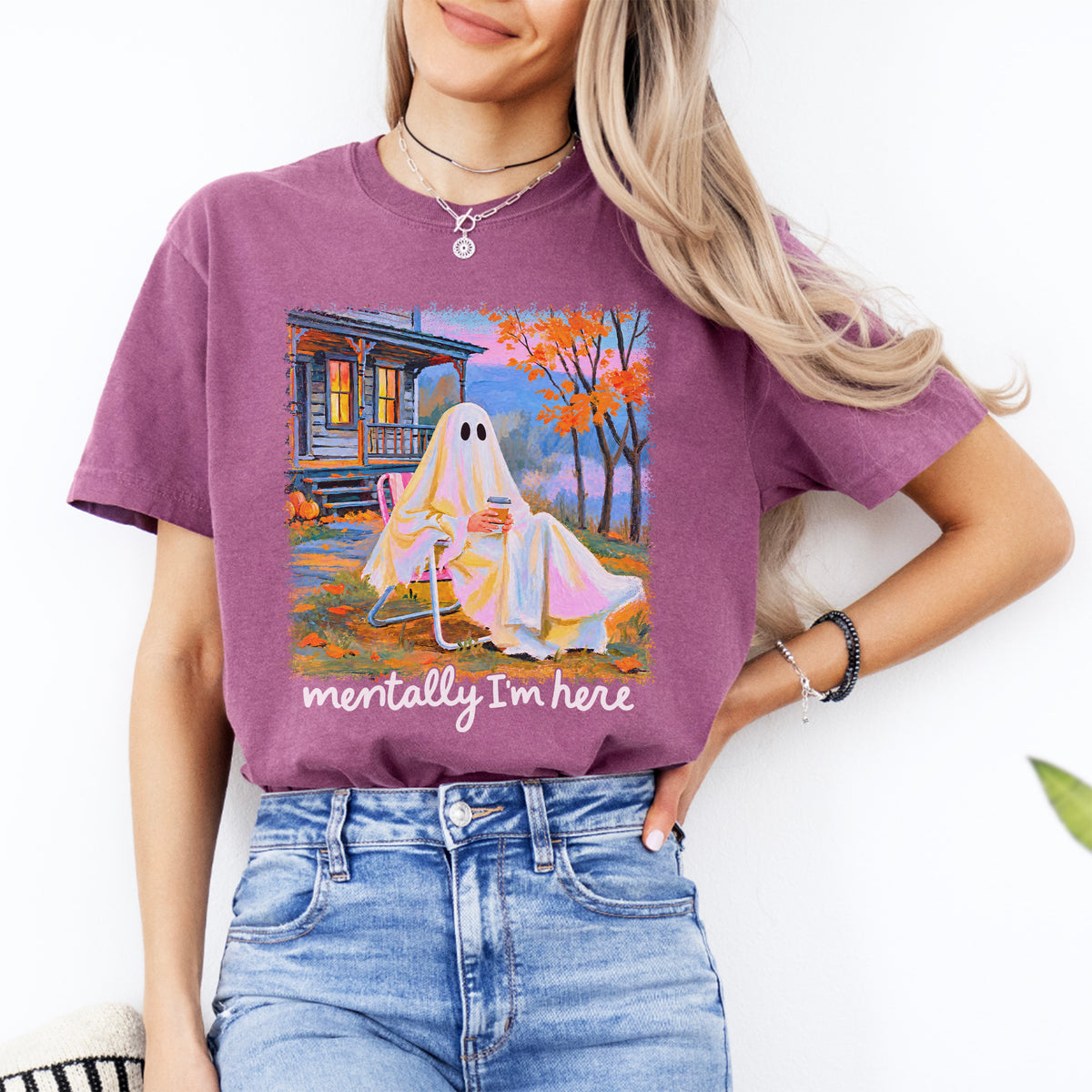 Mentally I am Here Summerween Ghost Tee