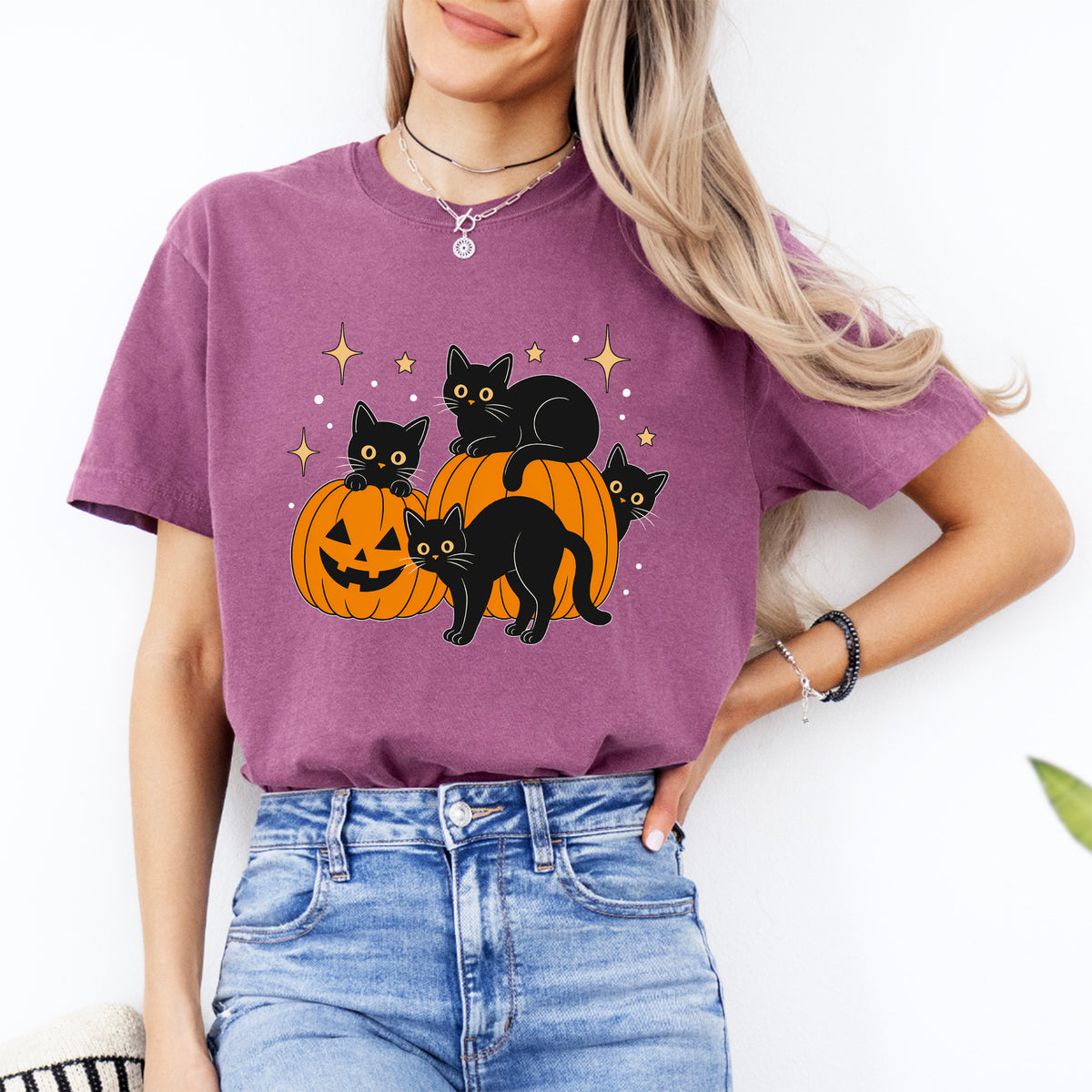 Halloween-T-Shirt „Schwarze Katze“