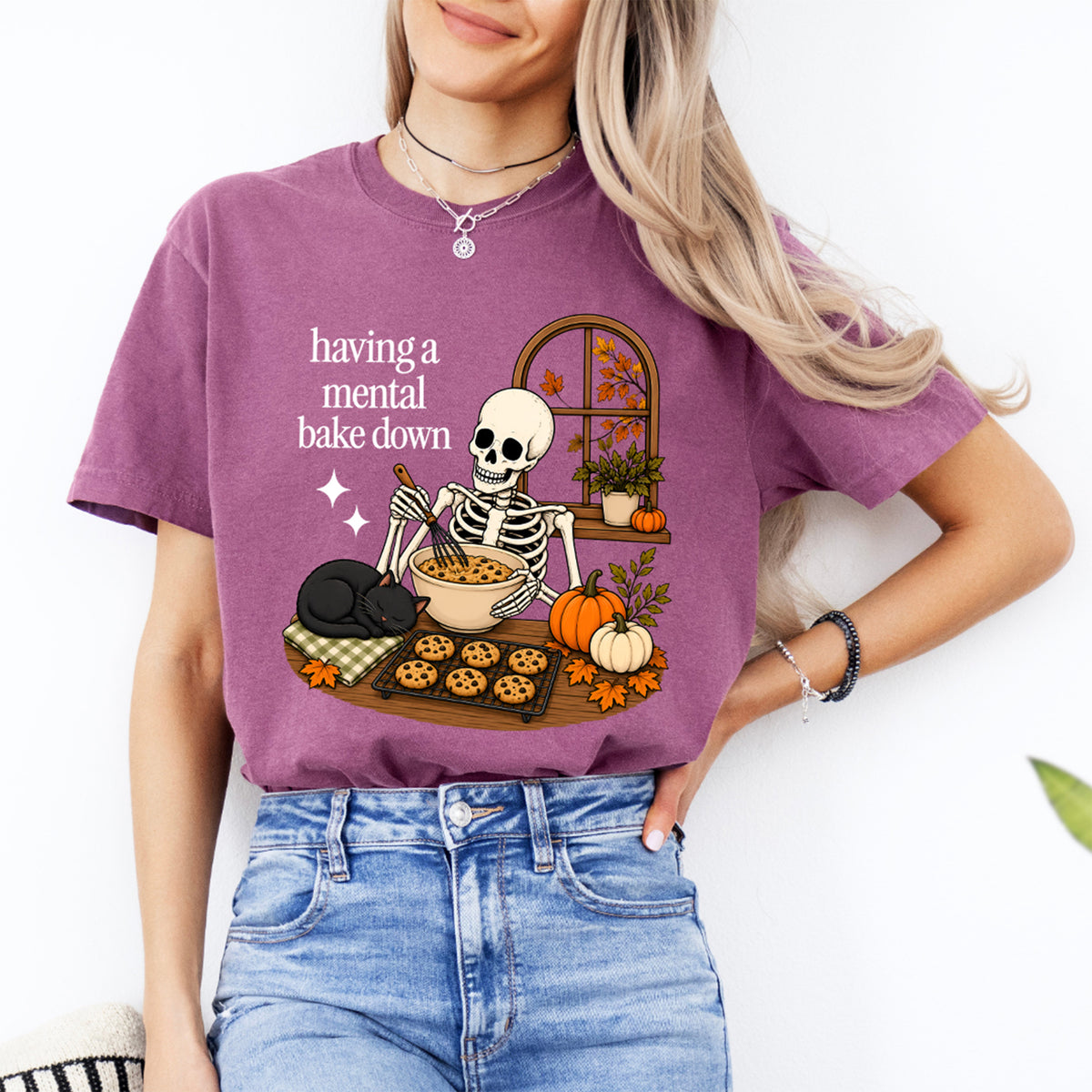 T-Shirt „Having A Mental Bake Down Baking Skeleton“