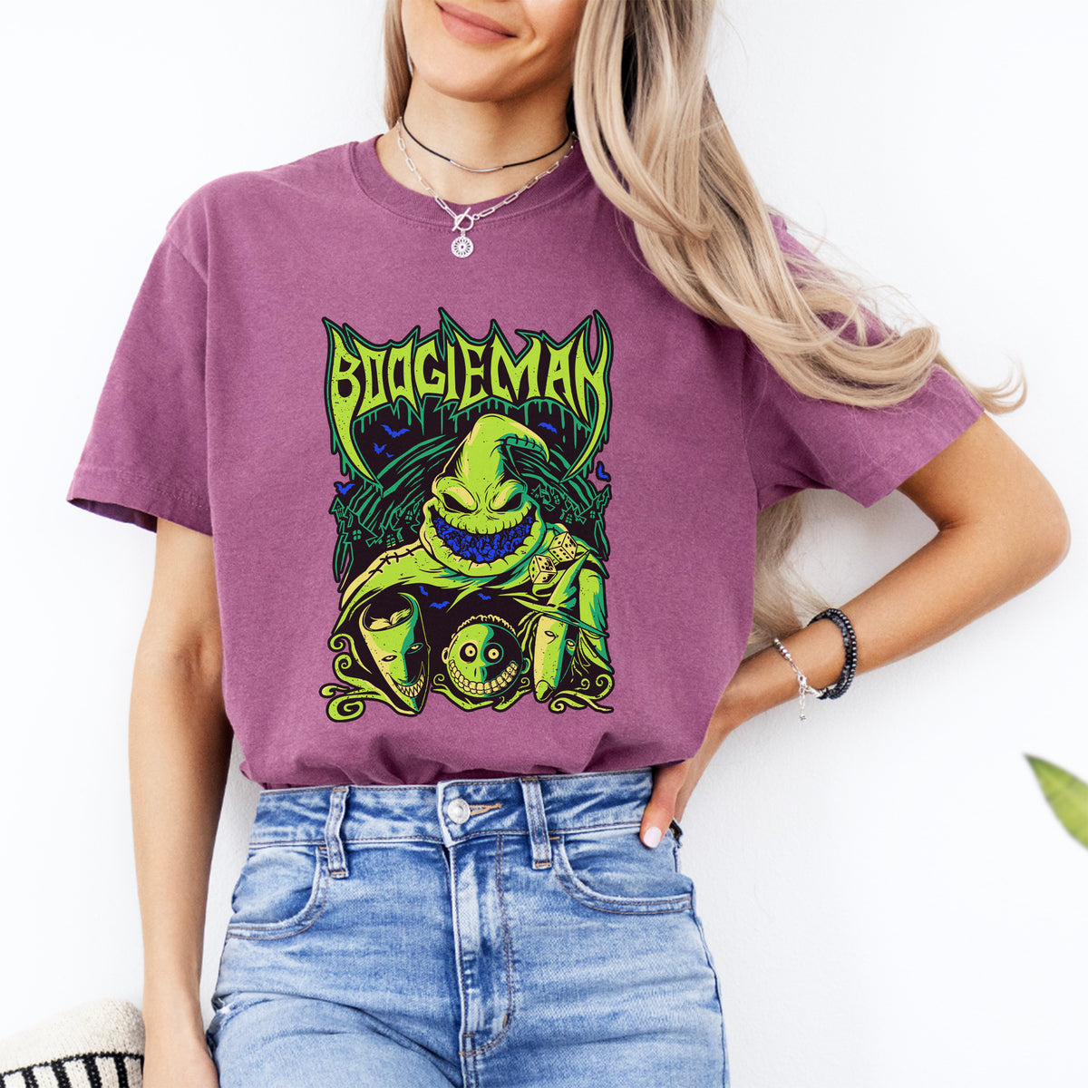 Vintage Boogie Man Graphic Top in berry with retro groovy dancing boogieman disco illustration