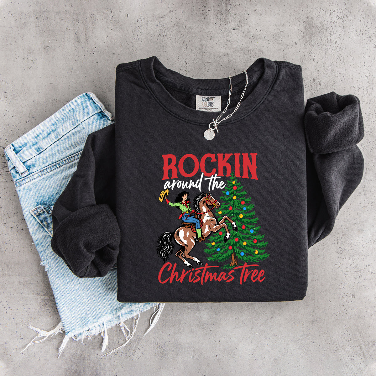 "Rockin' Around The Christmas Tree" – Western Cowgirl Holiday Sweatshirt