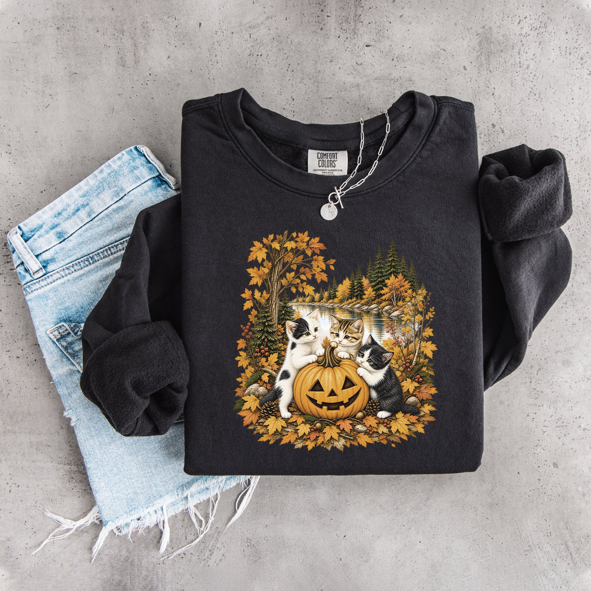 Vintage-90er-Katzen-Halloween-Sweatshirt