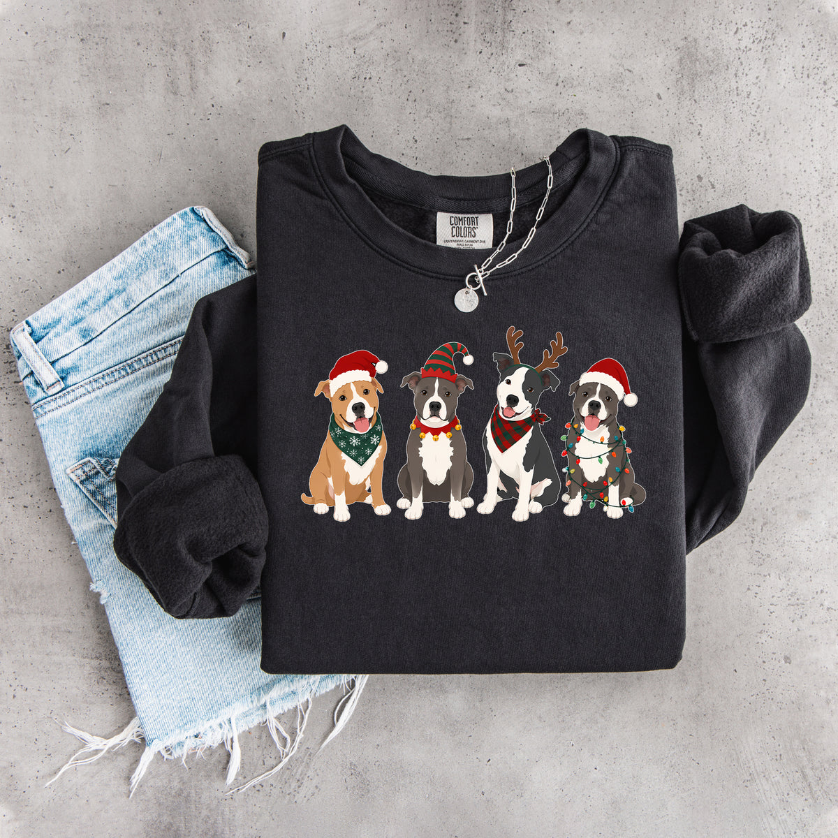 Holiday Pitbulls Lineup Crewneck Sweatshirt – Festive Bully Breed Pullover