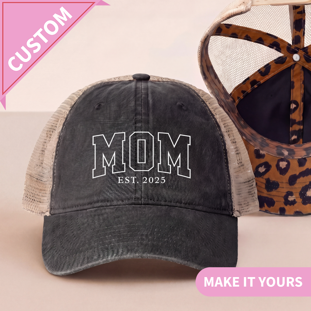 Personalized Mom Est Year Embroidered Trucker Hat