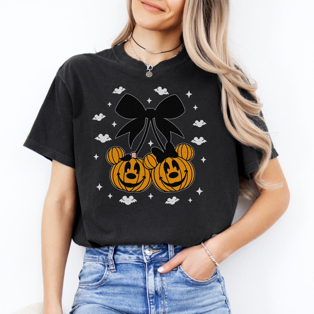 Halloween Disney Theme Park Graphic Tee – Mickey Pumpkin Coquette