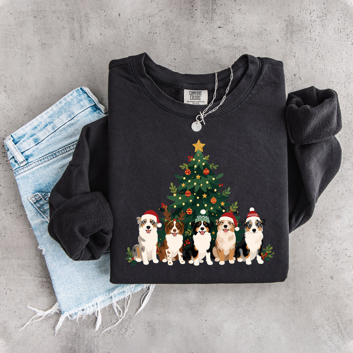 Weihnachtssweatshirt mit Australian Shepherds