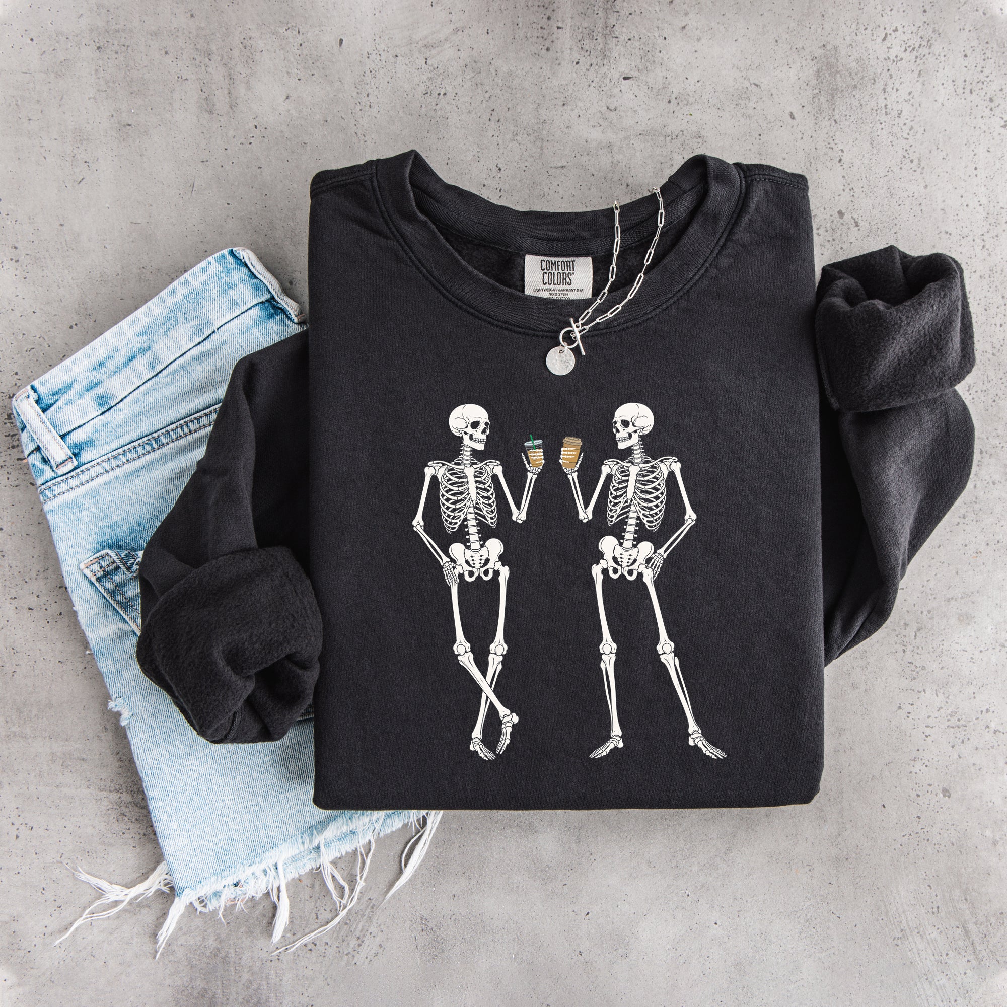Skeleton Drinking Coffee Sweatshirt