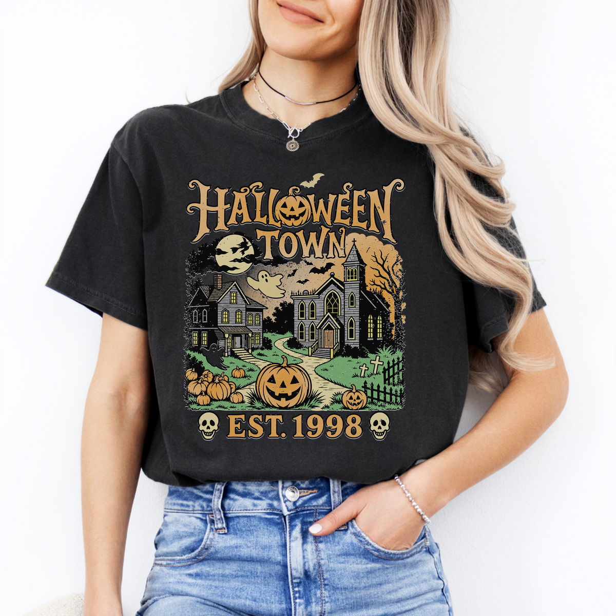 Halloweentown Est 1998 Spooky Season Graphic Casual Shirt - Black Jack-o-Lantern Tee
