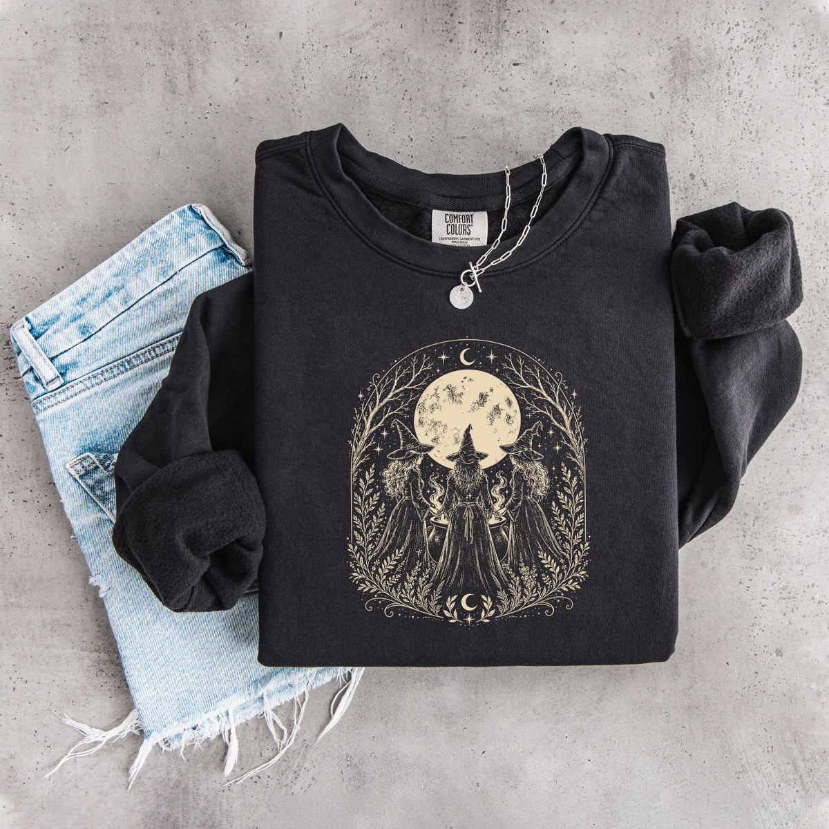 Vintage Coven Harvest Moon Fleece-Pullover – Sweatshirt mit Vollmond- und Hexenmotiv