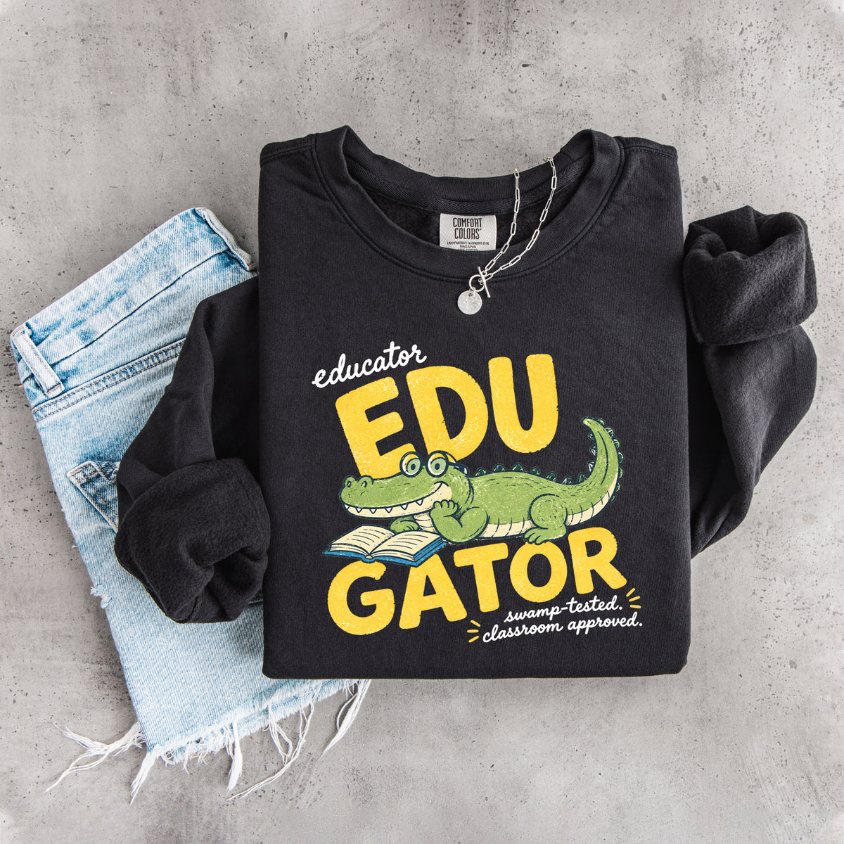 Edu Gator Retro-Alligator-Lehrer-Sweatshirt mit Grafik