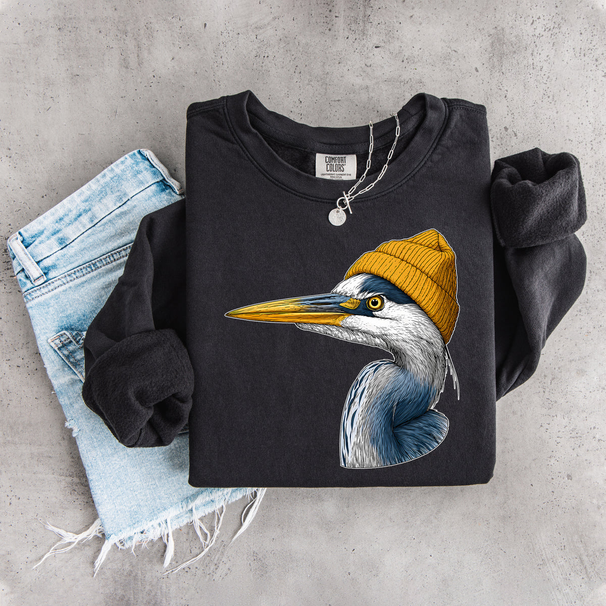 Sweatshirt mit Wildtiermotiv: Kanadareiher mit Mütze