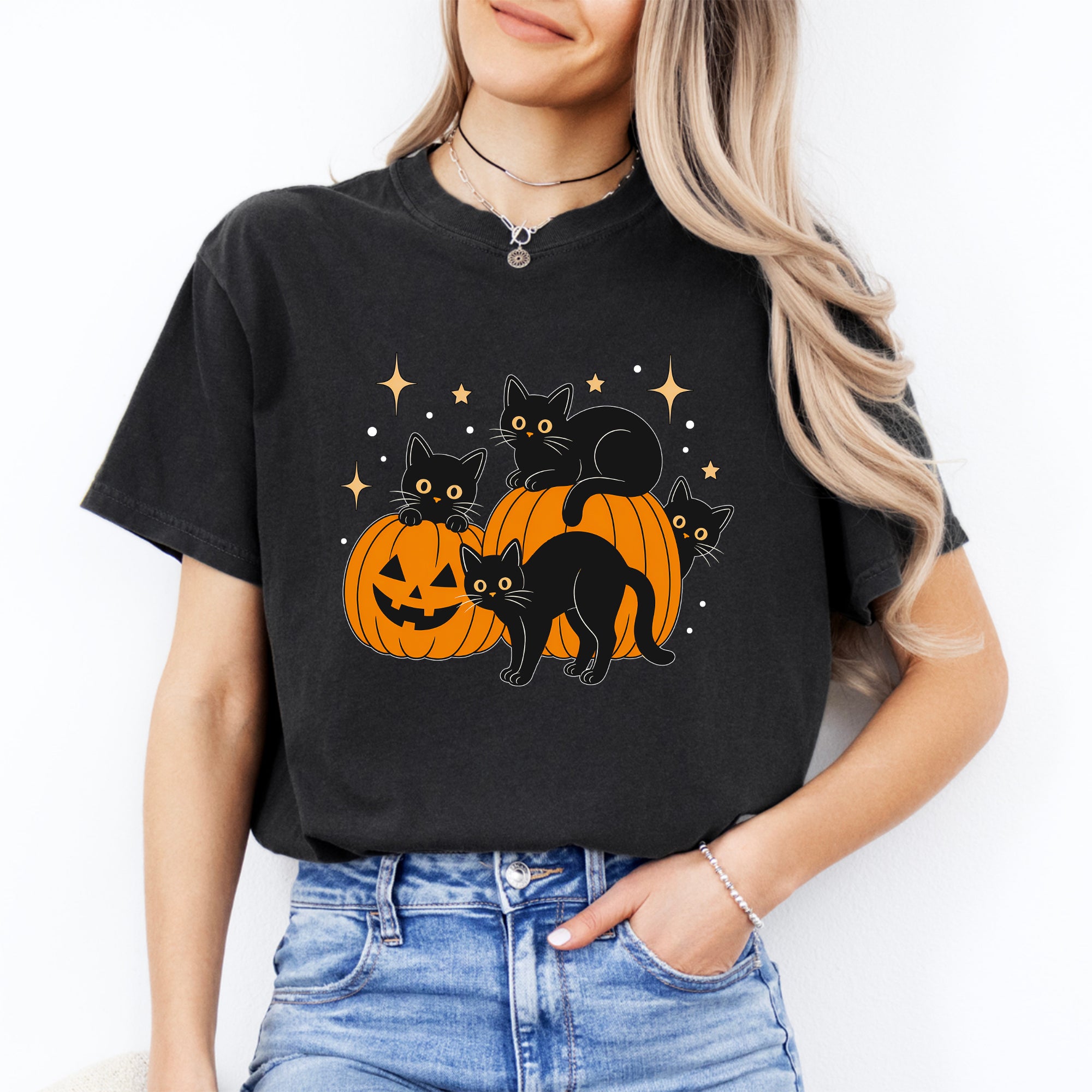 Halloween-T-Shirt „Schwarze Katze“
