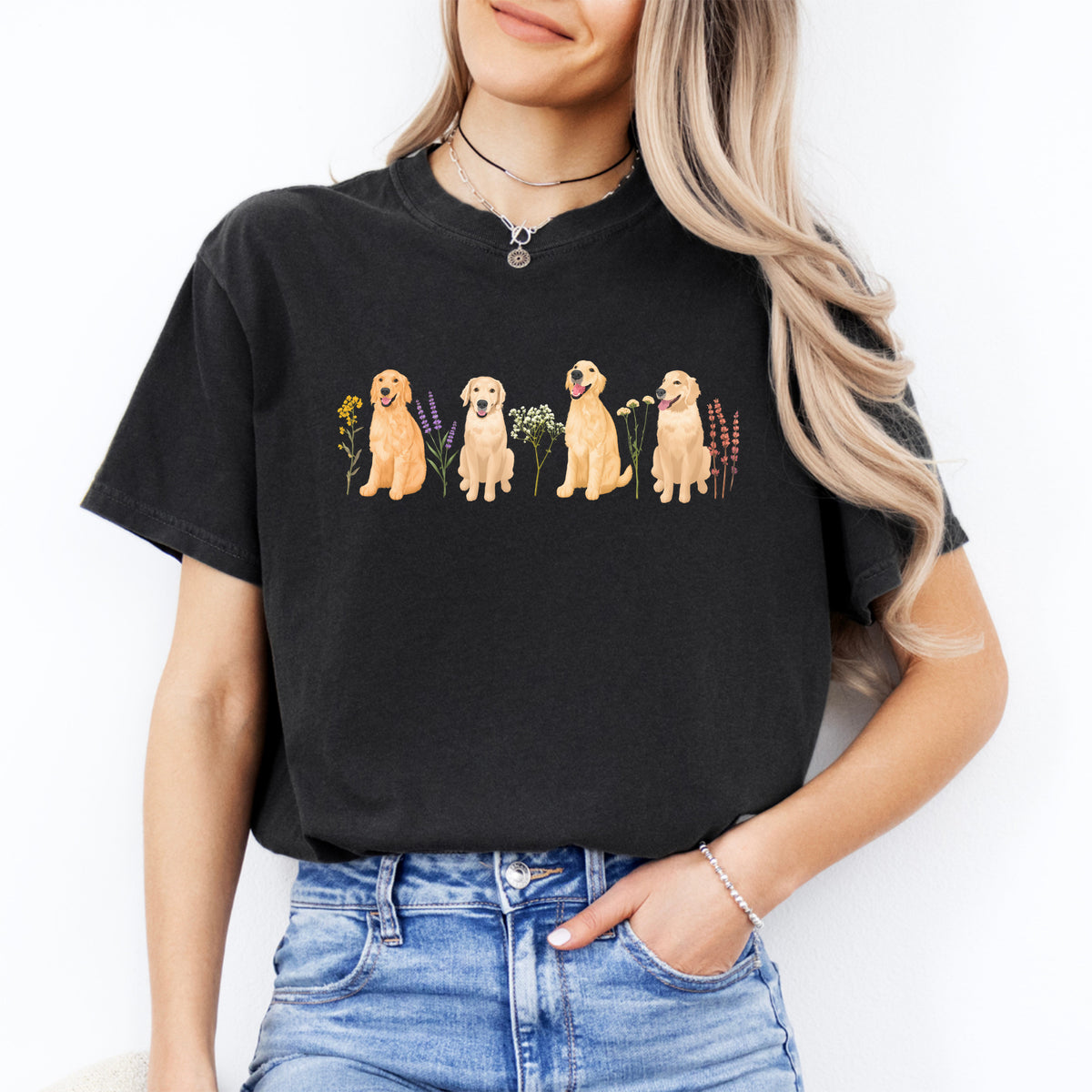 Camiseta de Golden Retriever floral