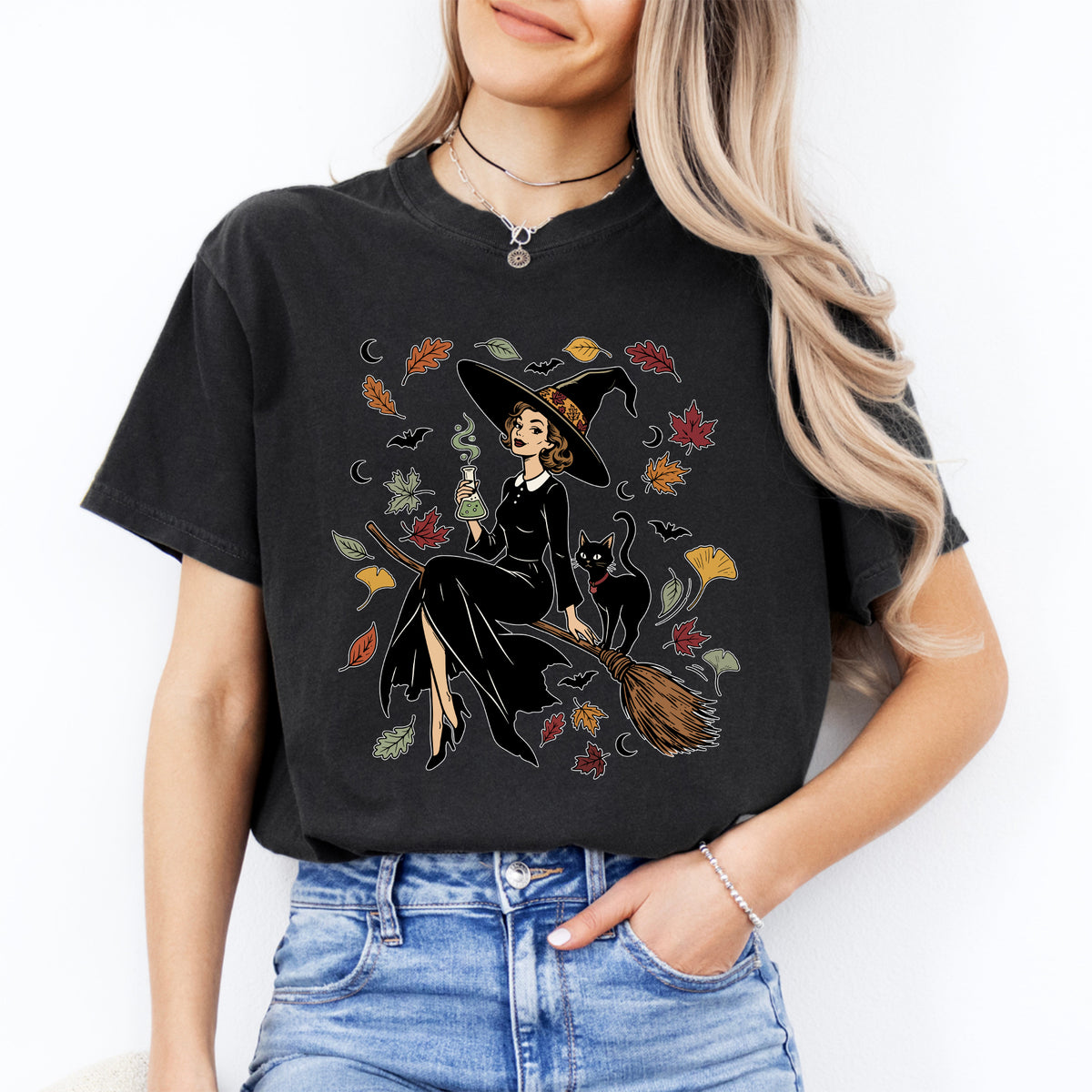 Vintage Witch & Cat Ringer Tee