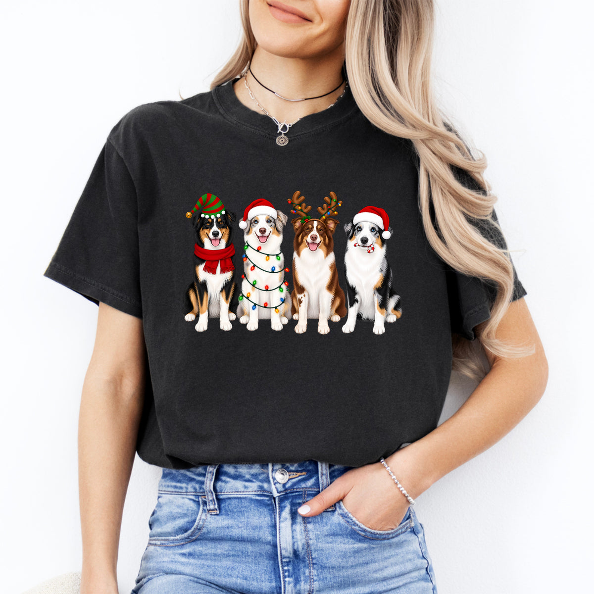Weihnachtsshirt mit Australian Shepherd
