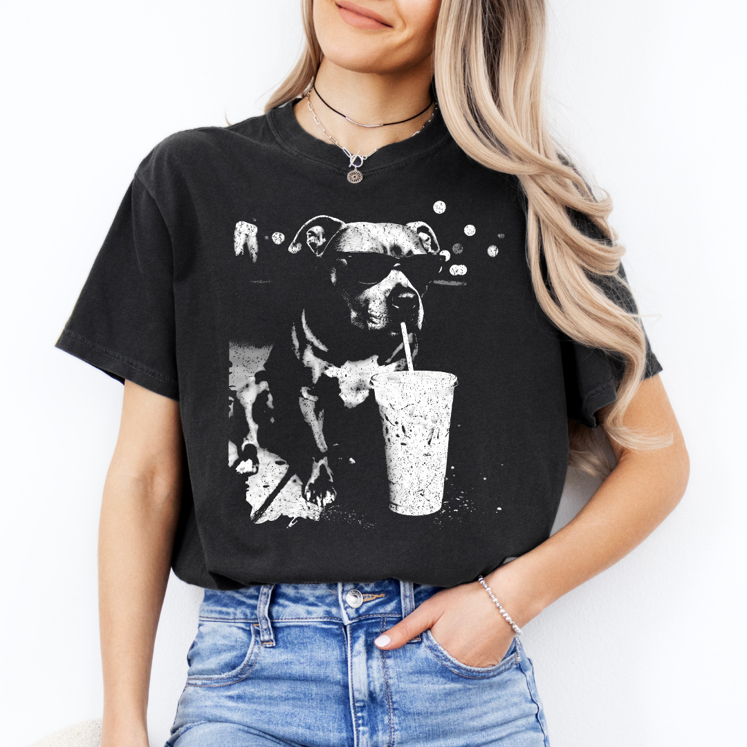 Pitbull Drinking Iced Coffee Tee