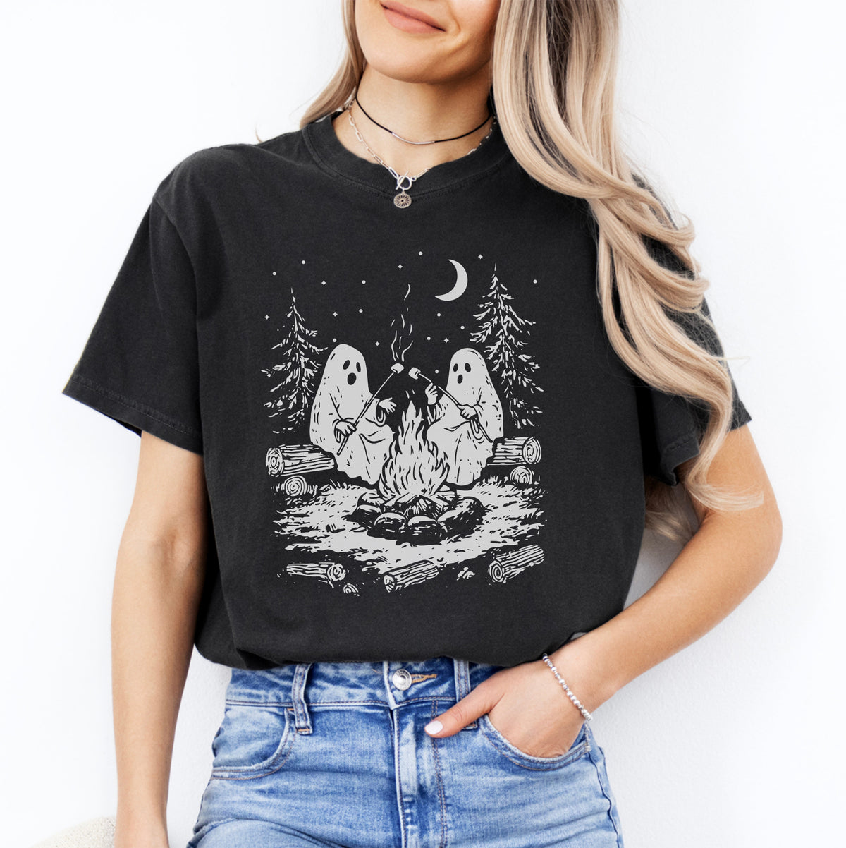 Campfire Ghosts Graphic Shirt – Cozy Spooky Season Camping Top