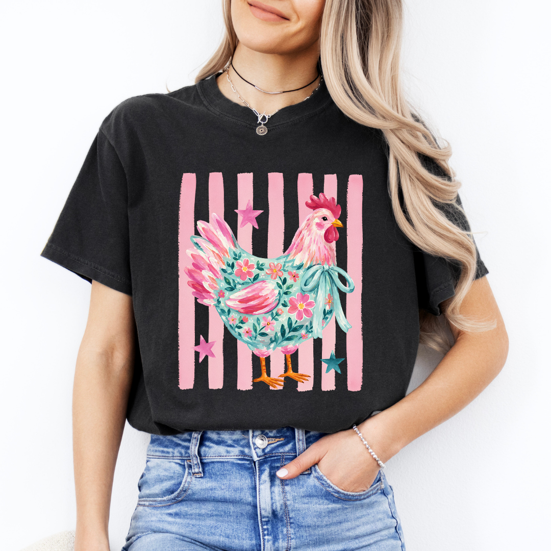 Summer Striped Chicken Tee