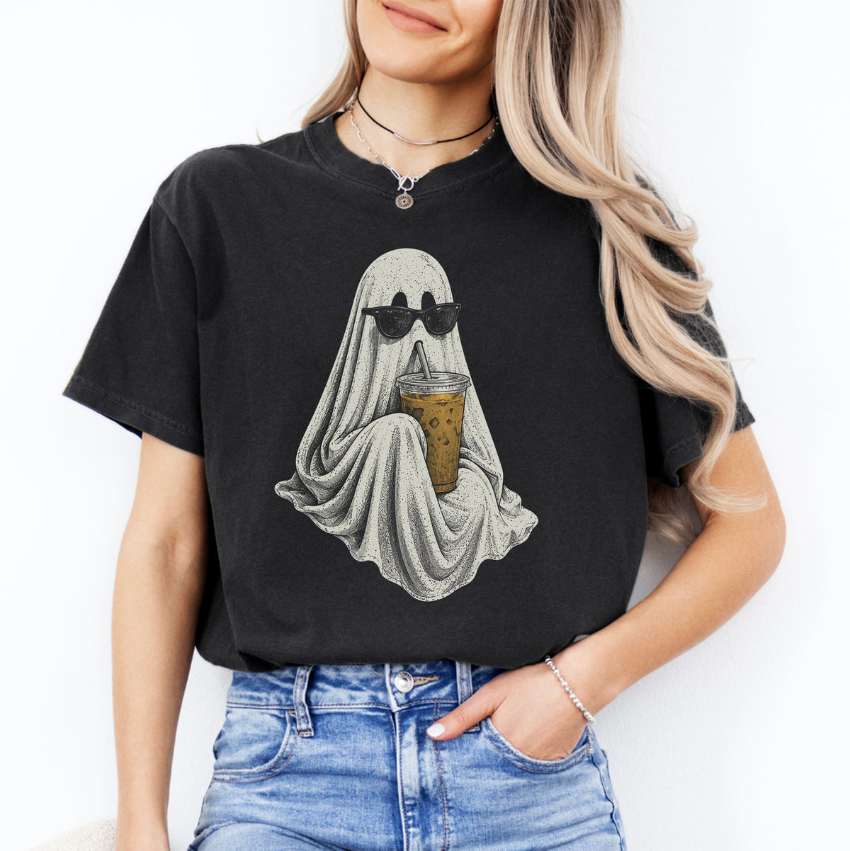 Ghost Drinking Coffee Tee