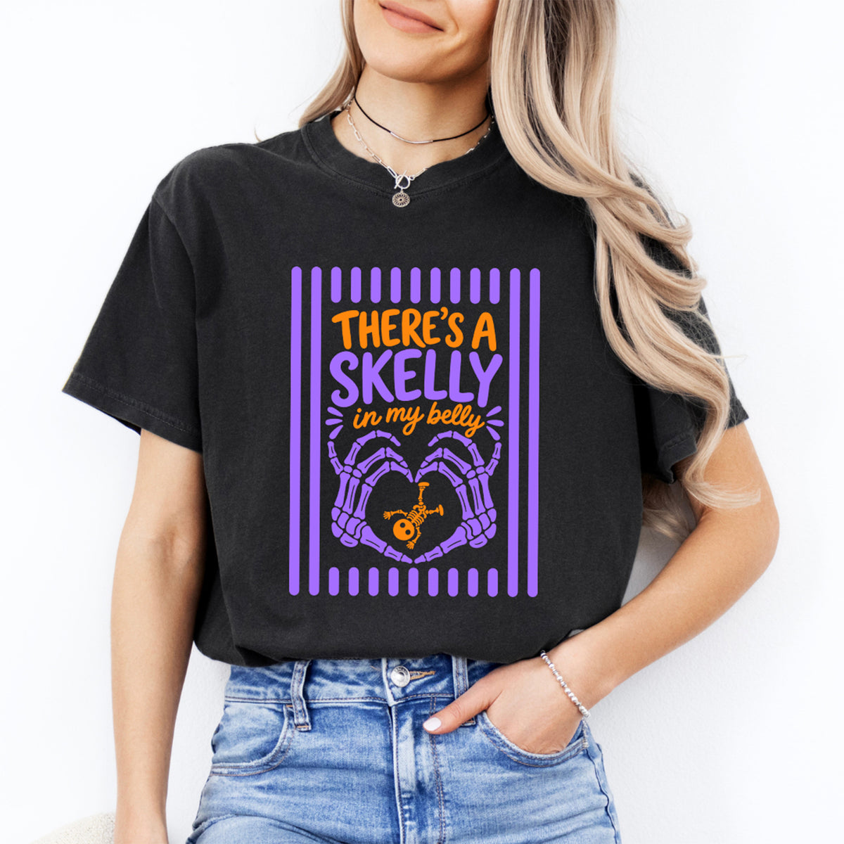 "There's a Skelly in My Belly" Halloween Pregnancy Graphic Shirt