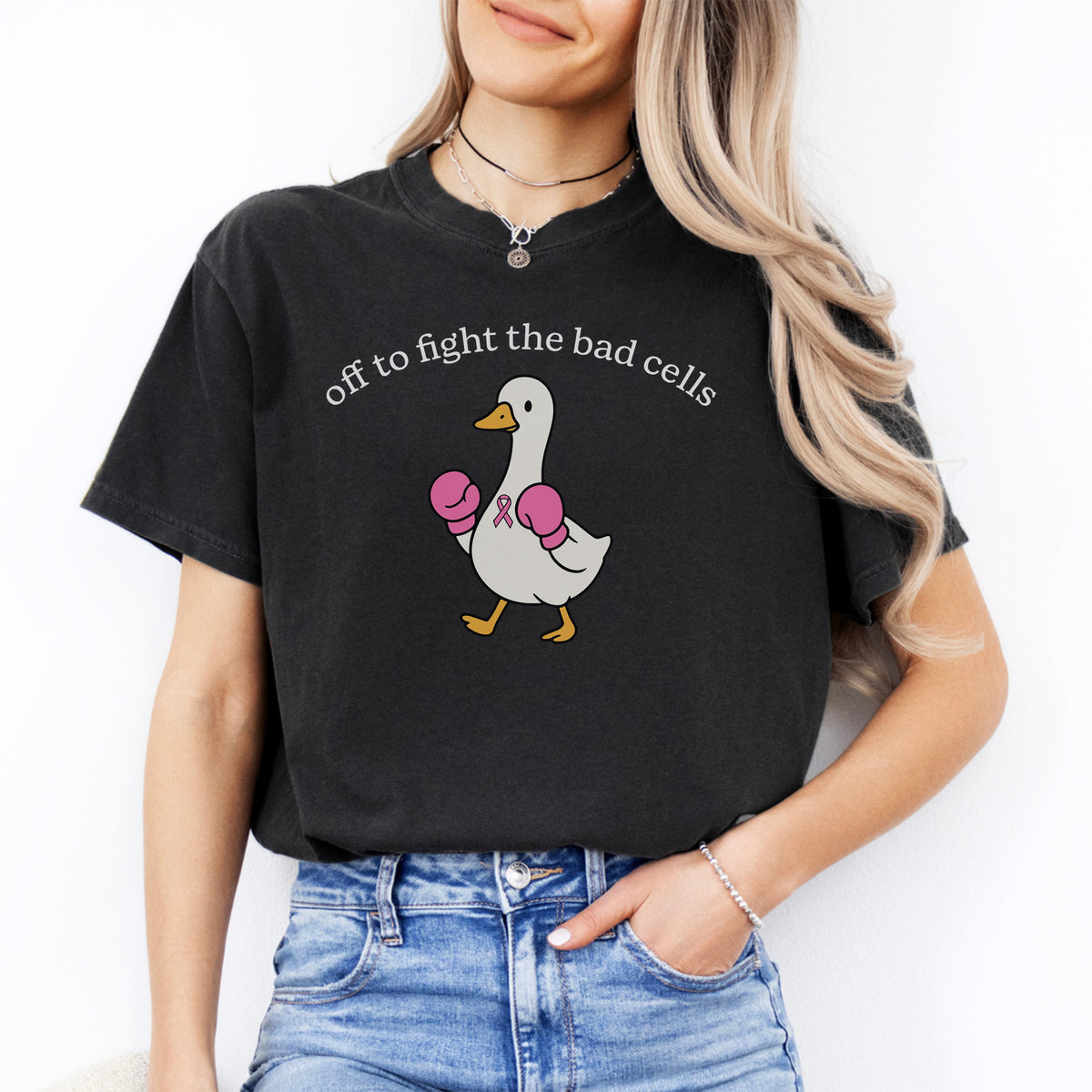 T-Shirt „Auf dem Weg, die bösen Zellen zu bekämpfen“ für Krebs-Kämpferinnen