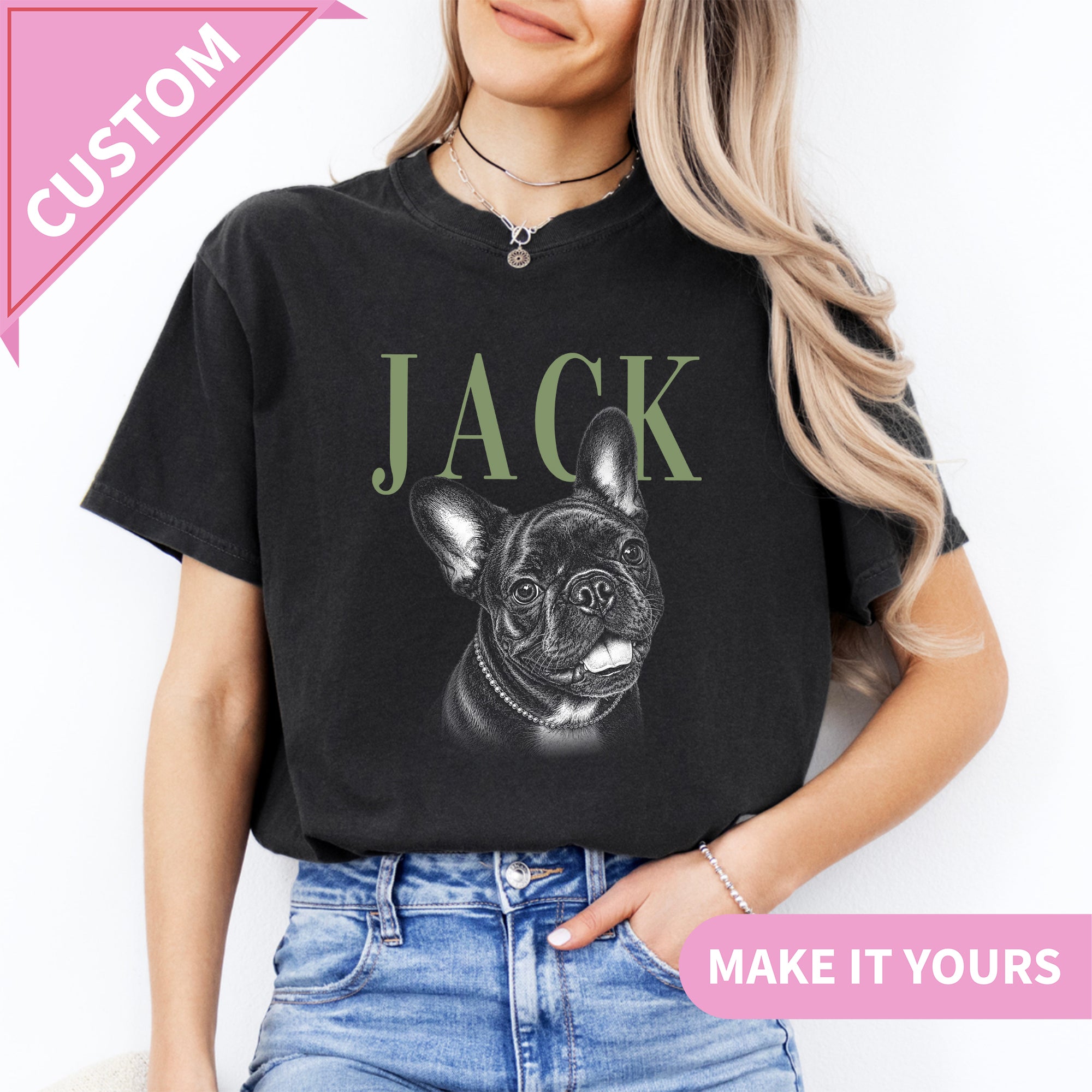 Camiseta personalizada con foto de mascota estilo boceto