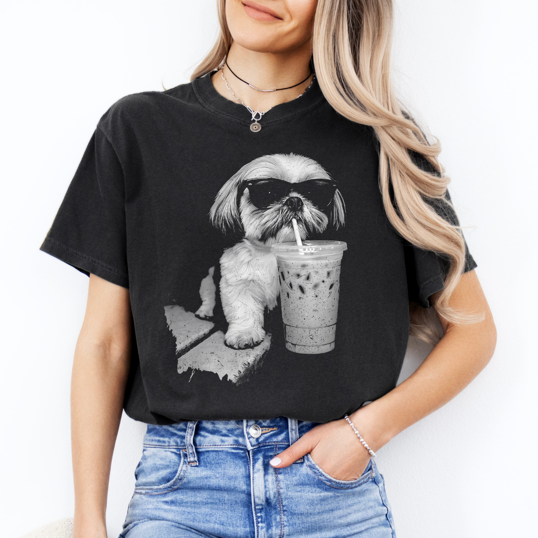 Shih Tzu Drinking Iced Coffee Tee