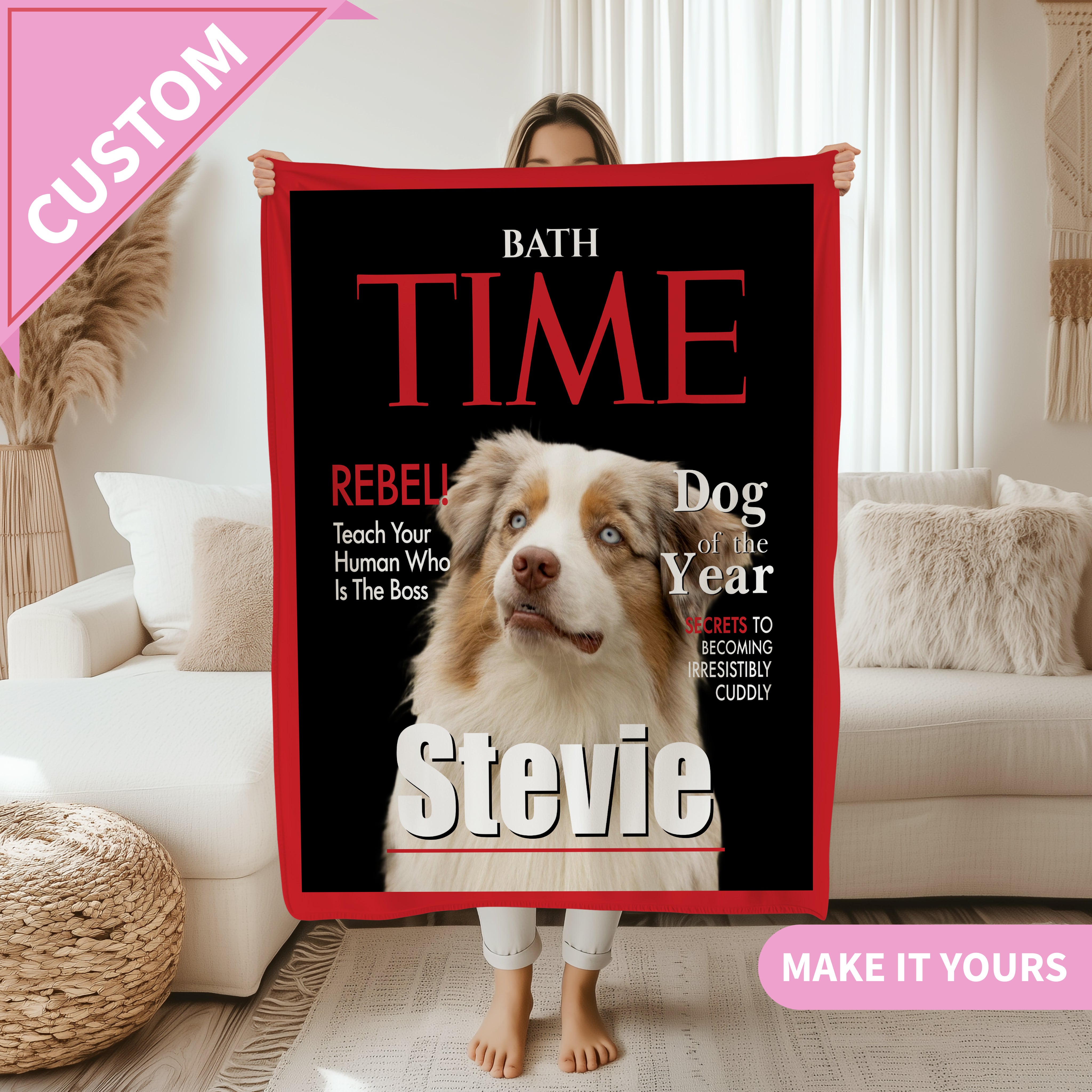Custom Dog Magazine Cover Pet Photo Gift Blanket